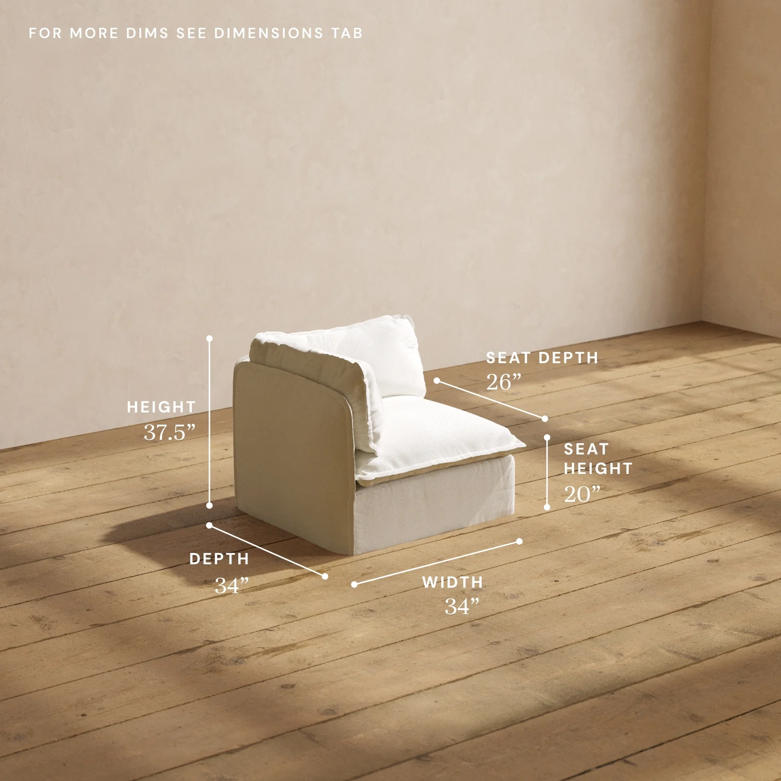 Modular Washable End Chair - Left in Eggshell | Deluxe+ Seat | Cloud Pillow - Image 5