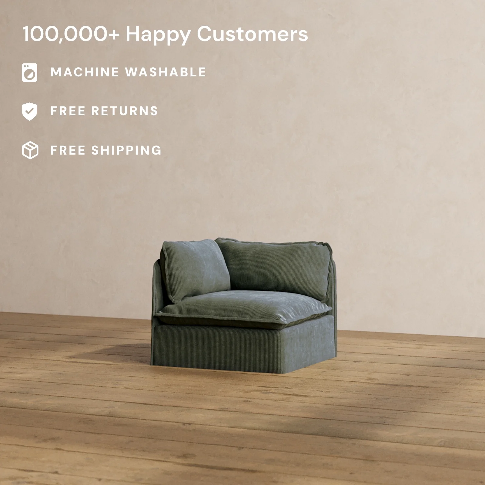Modular Washable End Chair - Left in Olivine | Deluxe+ Seat | Cloud Pillow - Image 2