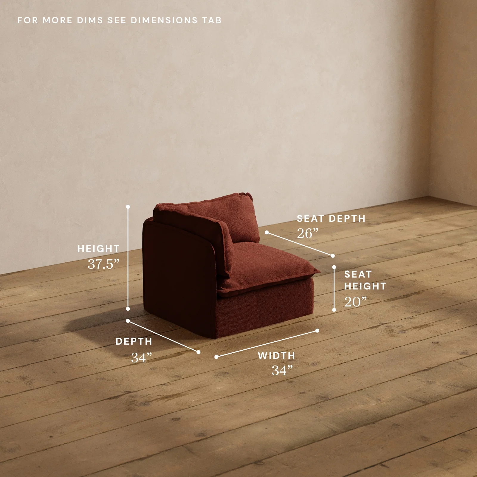 Modular Washable End Chair - Left in Rust | Memorix+ Seat | Contour Pillow - Image 5