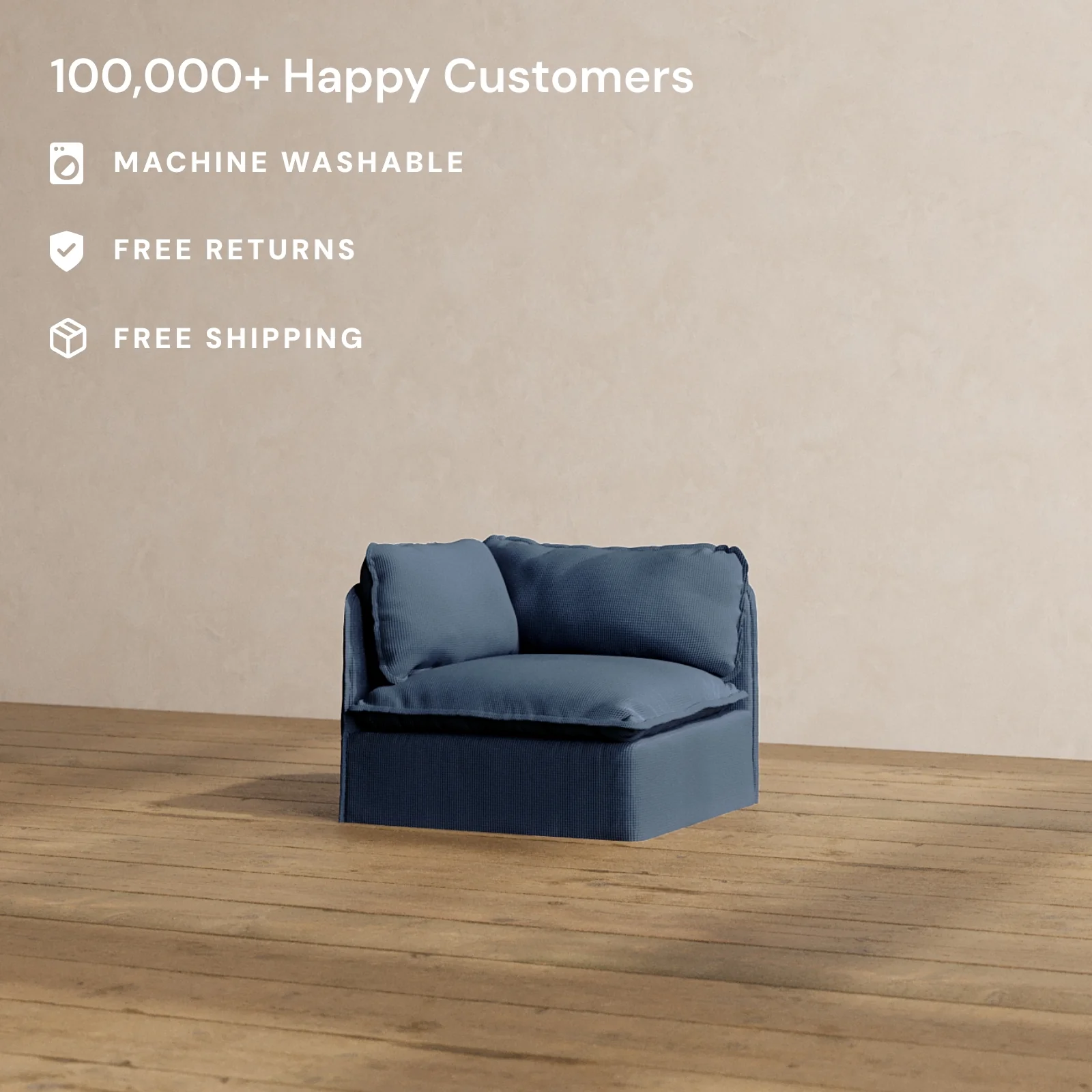 Modular Washable End Chair - Left in Sumi | Deluxe+ Seat | Cloud Pillow - Image 2