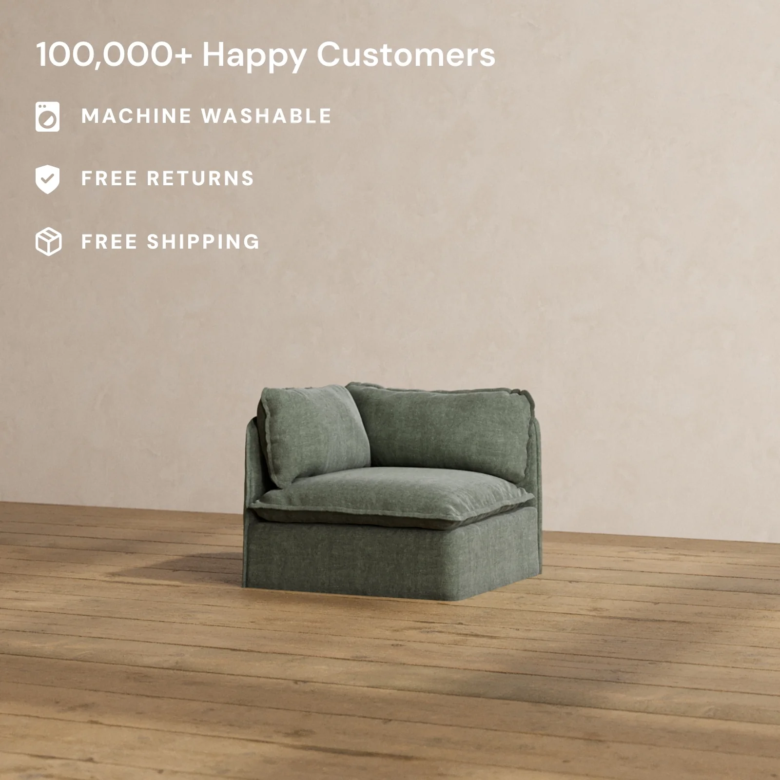 Modular Washable End Chair - Left in Willow | Deluxe+ Seat | Cloud Pillow - Image 2