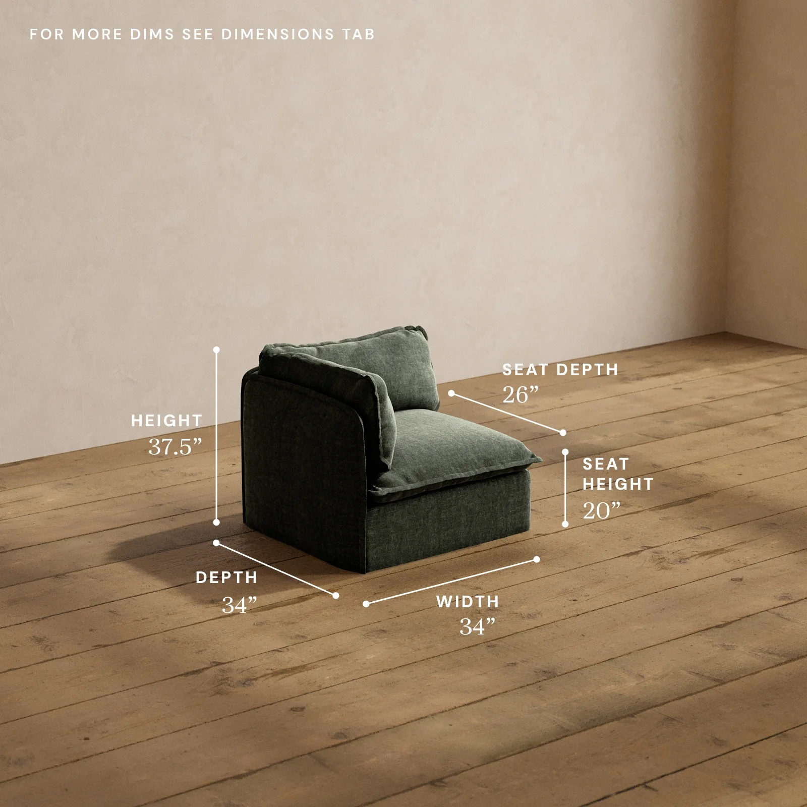 Modular Washable End Chair - Left in Willow | Deluxe+ Seat | Cloud Pillow - Image 5
