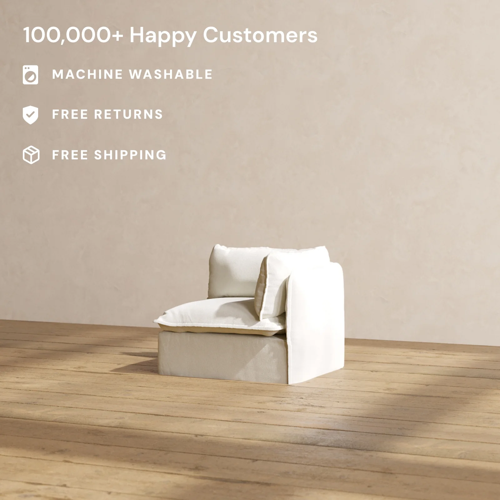 Modular Washable End Chair - Right in Eggshell | Deluxe+ Seat | Cloud Pillow - Image 2