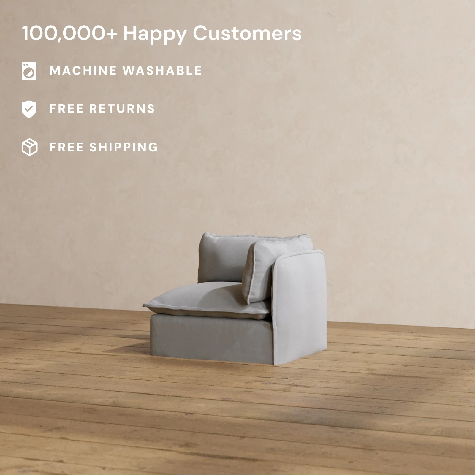 Modular Washable End Chair - Right in Pumice | Deluxe+ Seat | Cloud Pillow - Image 2