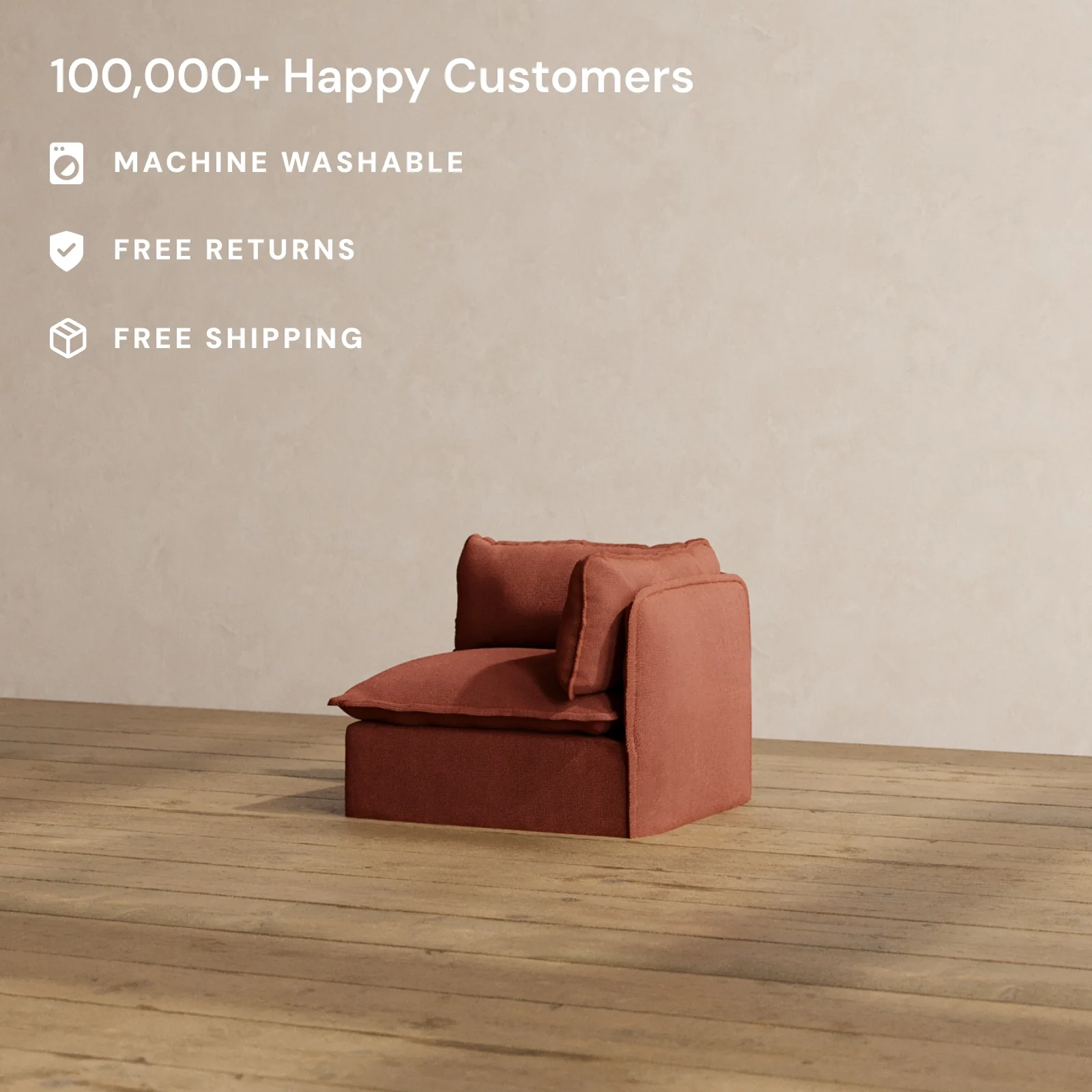 Modular Washable End Chair - Right in Rust | Deluxe+ Seat | Cloud Pillow - Image 2