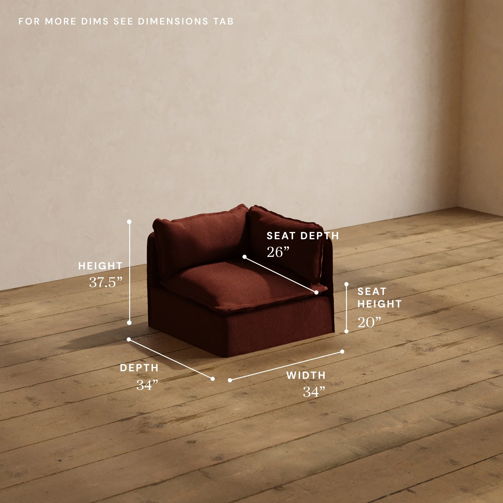 Modular Washable End Chair - Right in Rust | Deluxe+ Seat | Cloud Pillow - Image 5
