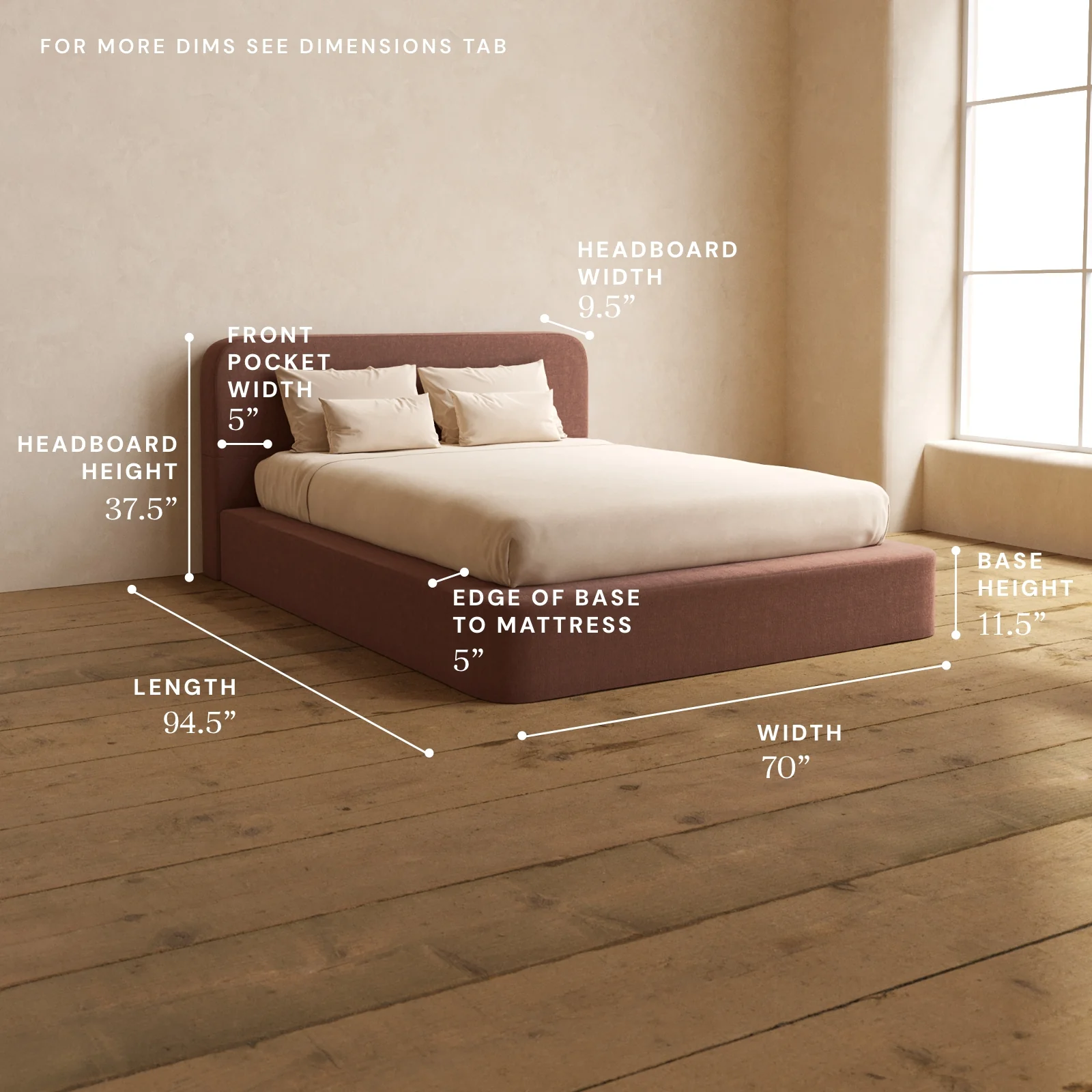 Queen Upholstered Platform Bed + Headboard | Heirloom Velvet in Chestnut - Image 5