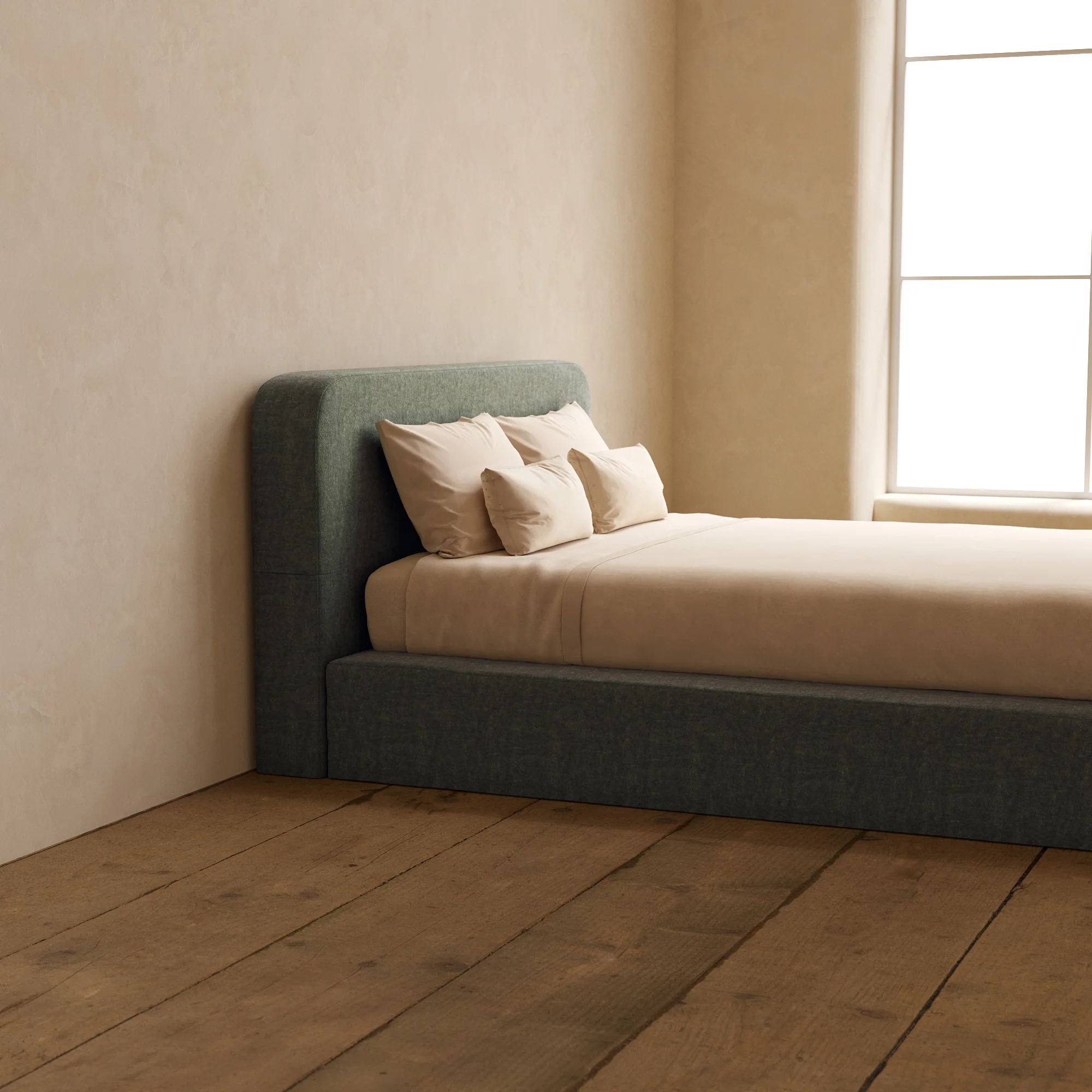 Queen Upholstered Platform Bed + Headboard | Heirloom Velvet in Willow - Image 7