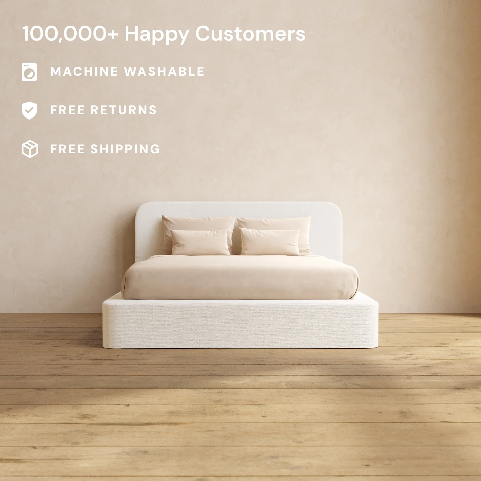 Queen Upholstered Platform Bed + Headboard | Knit Velvet in Powder - Image 2