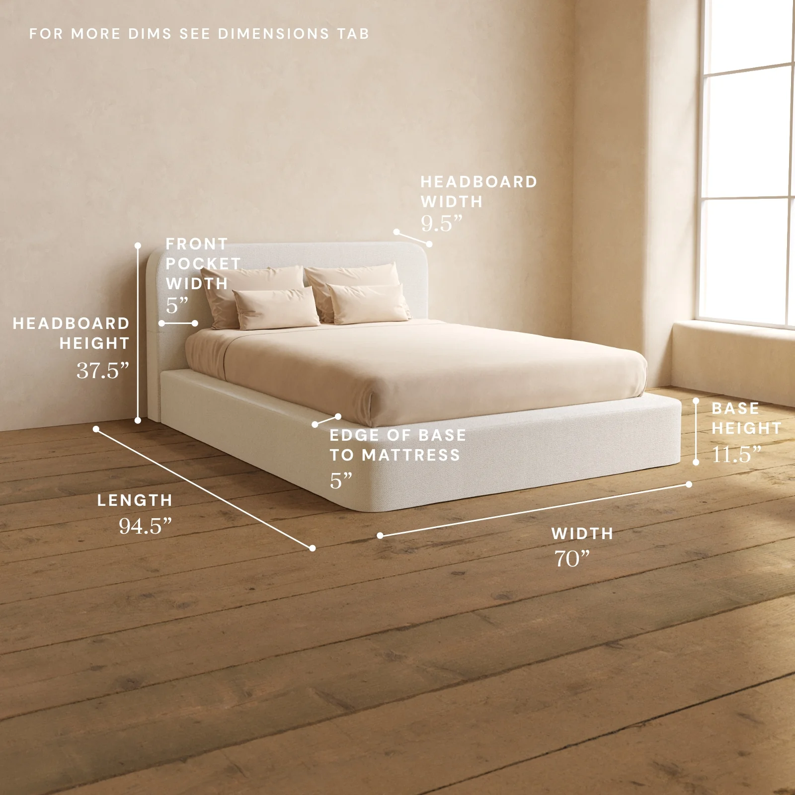 Queen Upholstered Platform Bed + Headboard | Knit Velvet in Powder - Image 5