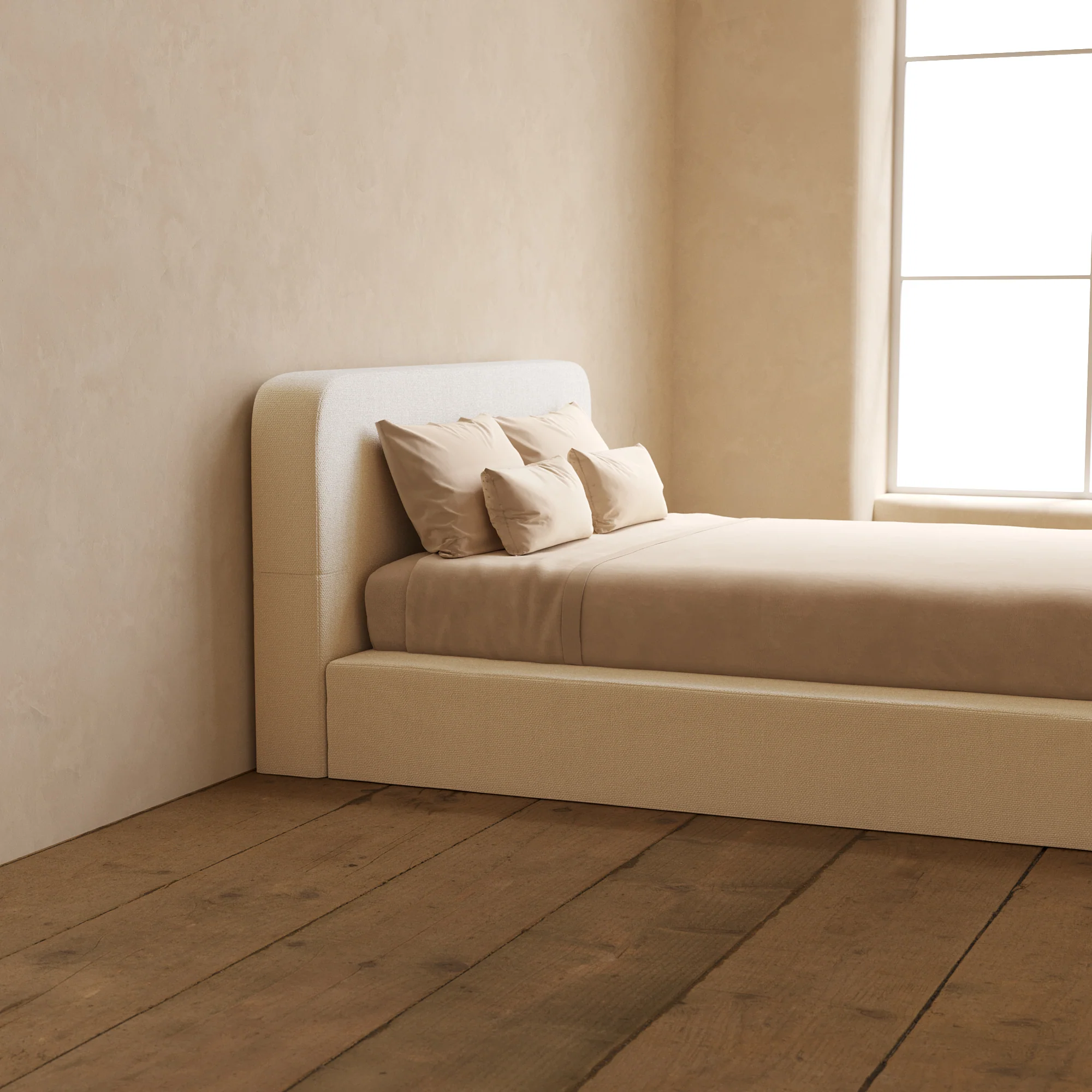 Queen Upholstered Platform Bed + Headboard | Knit Velvet in Powder - Image 7