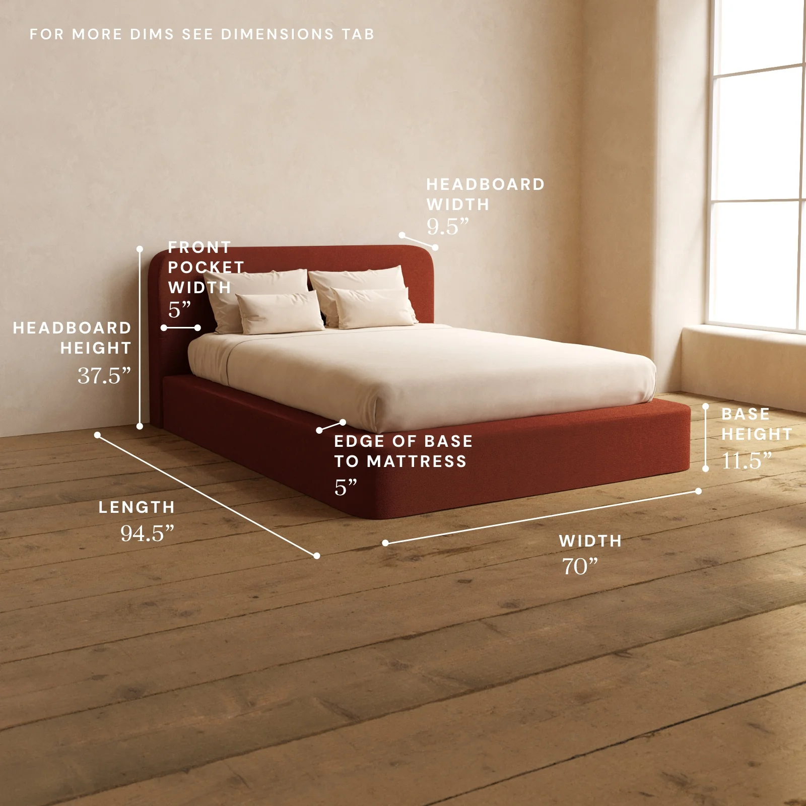 Queen Upholstered Platform Bed + Headboard | Knit Velvet in Rust - Image 5