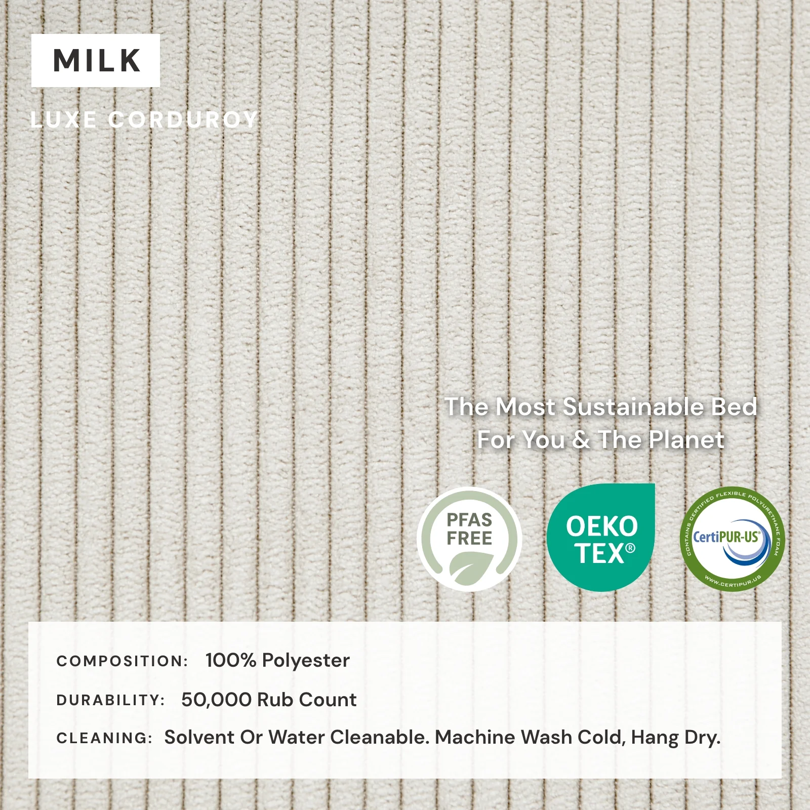 Queen Upholstered Platform Bed + Headboard | Luxe Corduroy in Milk - Image 4