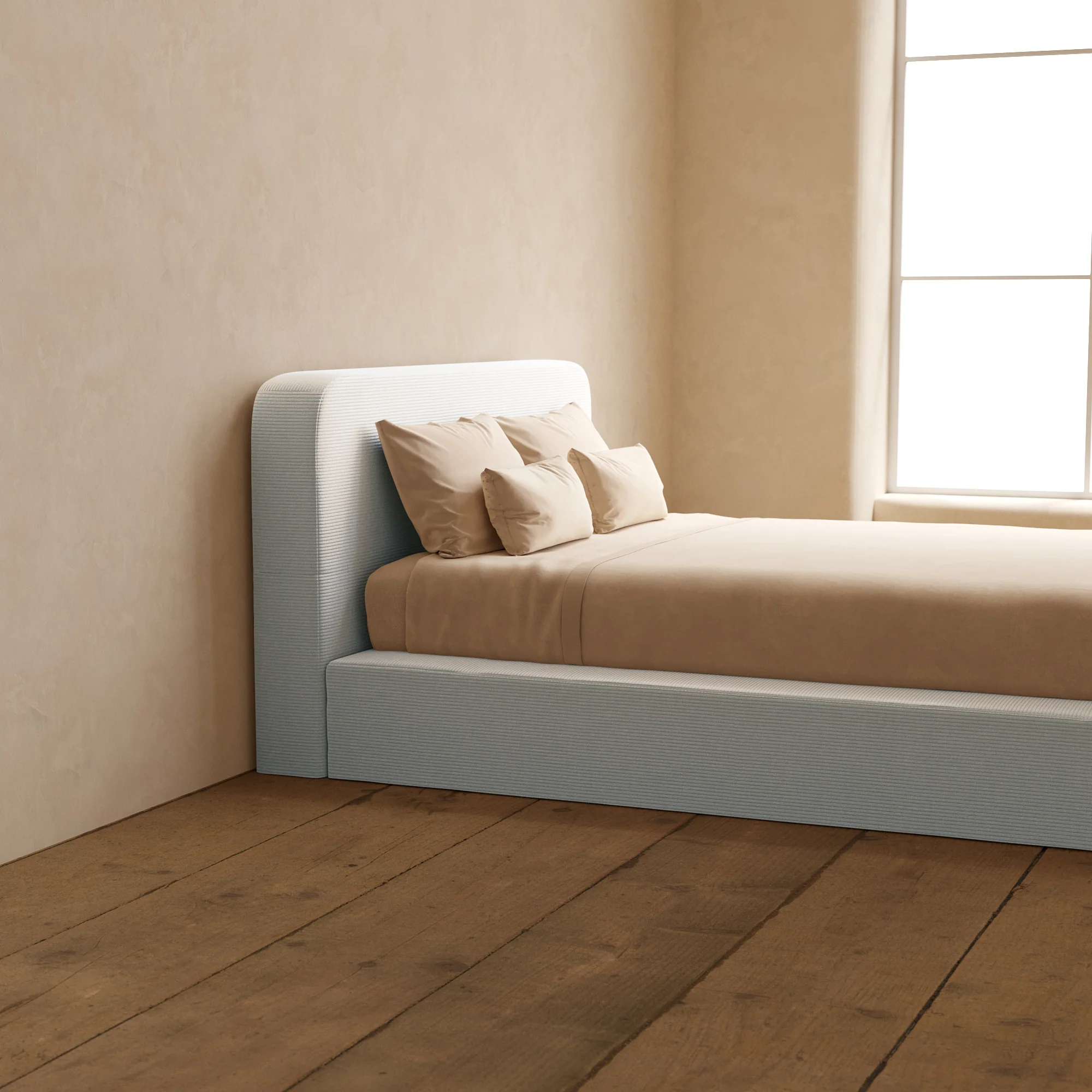 Queen Upholstered Platform Bed + Headboard | Luxe Corduroy in Milk - Image 7