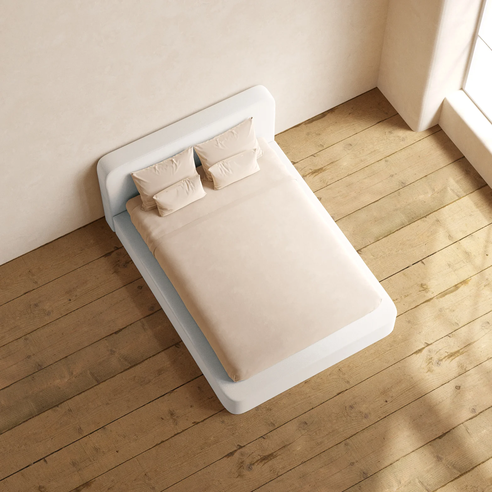 Queen Upholstered Platform Bed + Headboard | Luxe Corduroy in Milk - Image 8