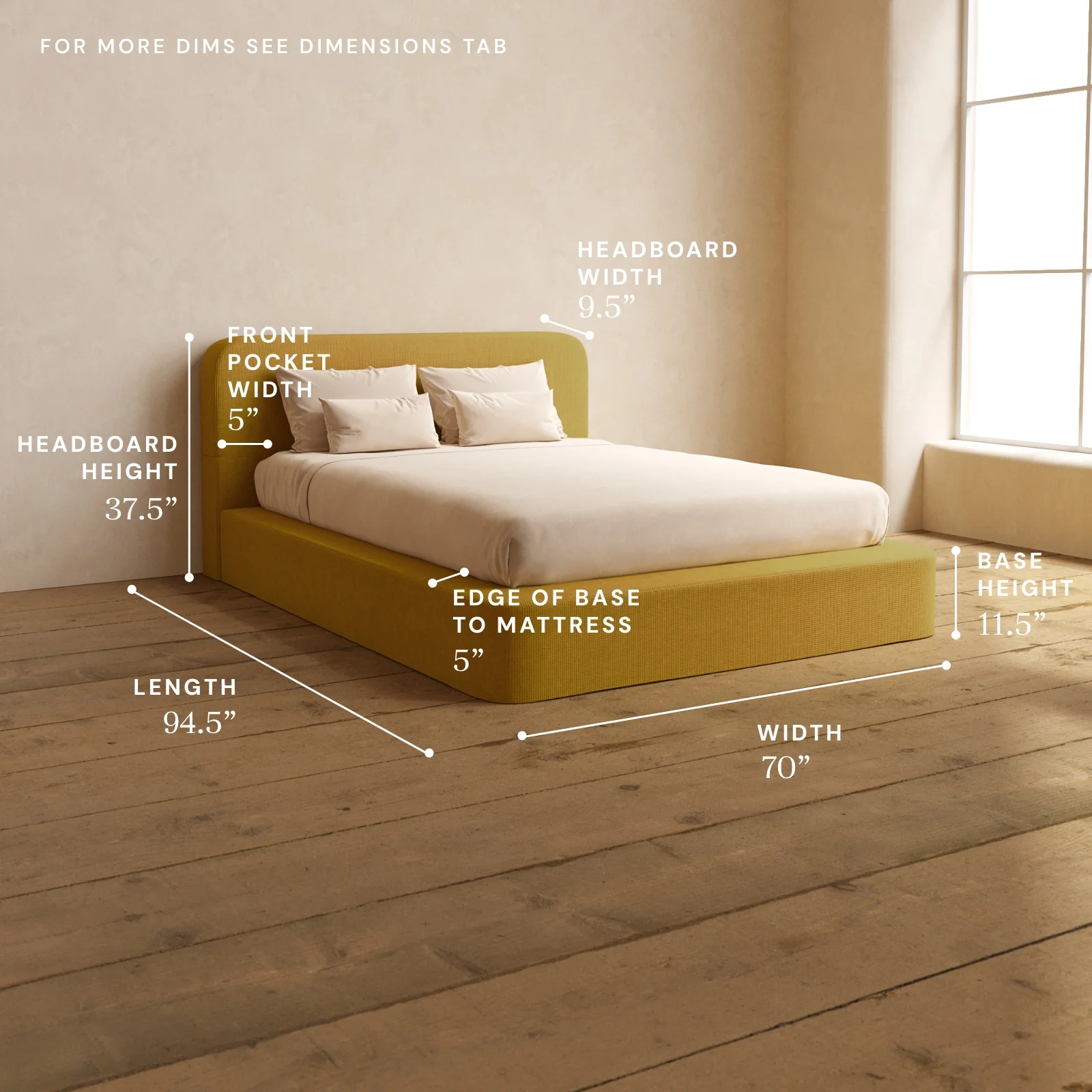 Queen Upholstered Platform Bed + Headboard | Mizu Weave in Kiiro - Image 5