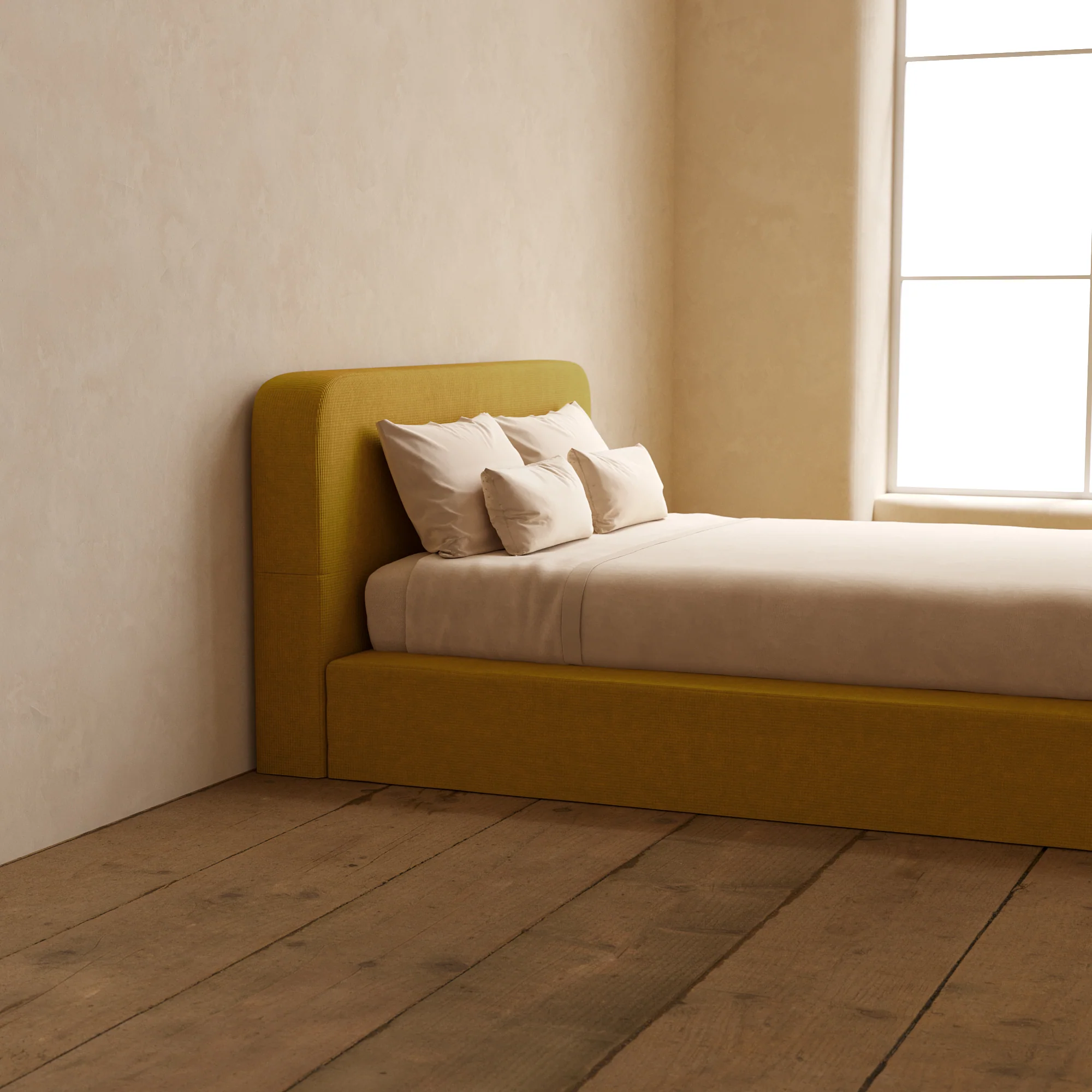 Queen Upholstered Platform Bed + Headboard | Mizu Weave in Kiiro - Image 7