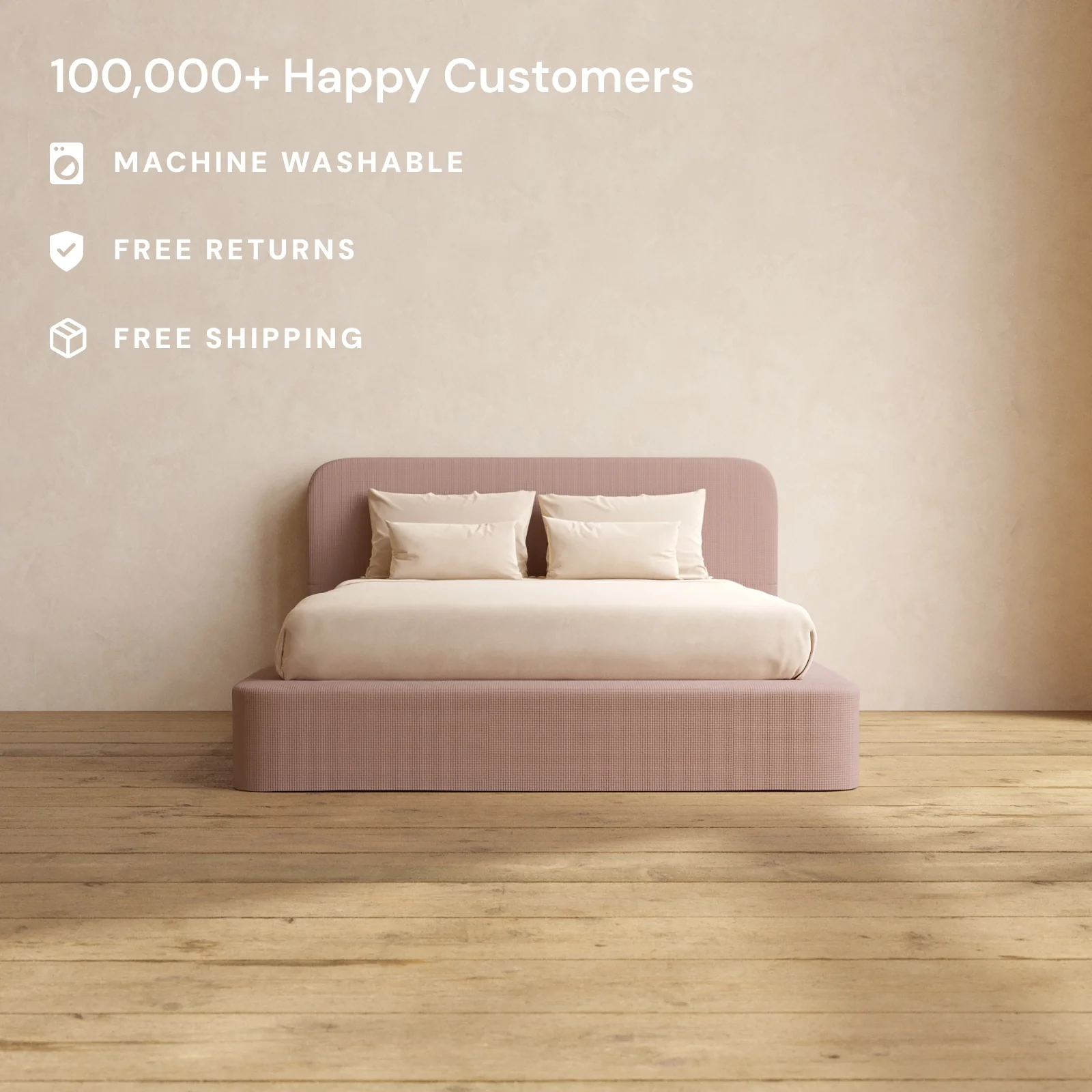 Queen Upholstered Platform Bed + Headboard | Mizu Weave in Sakura - Image 2