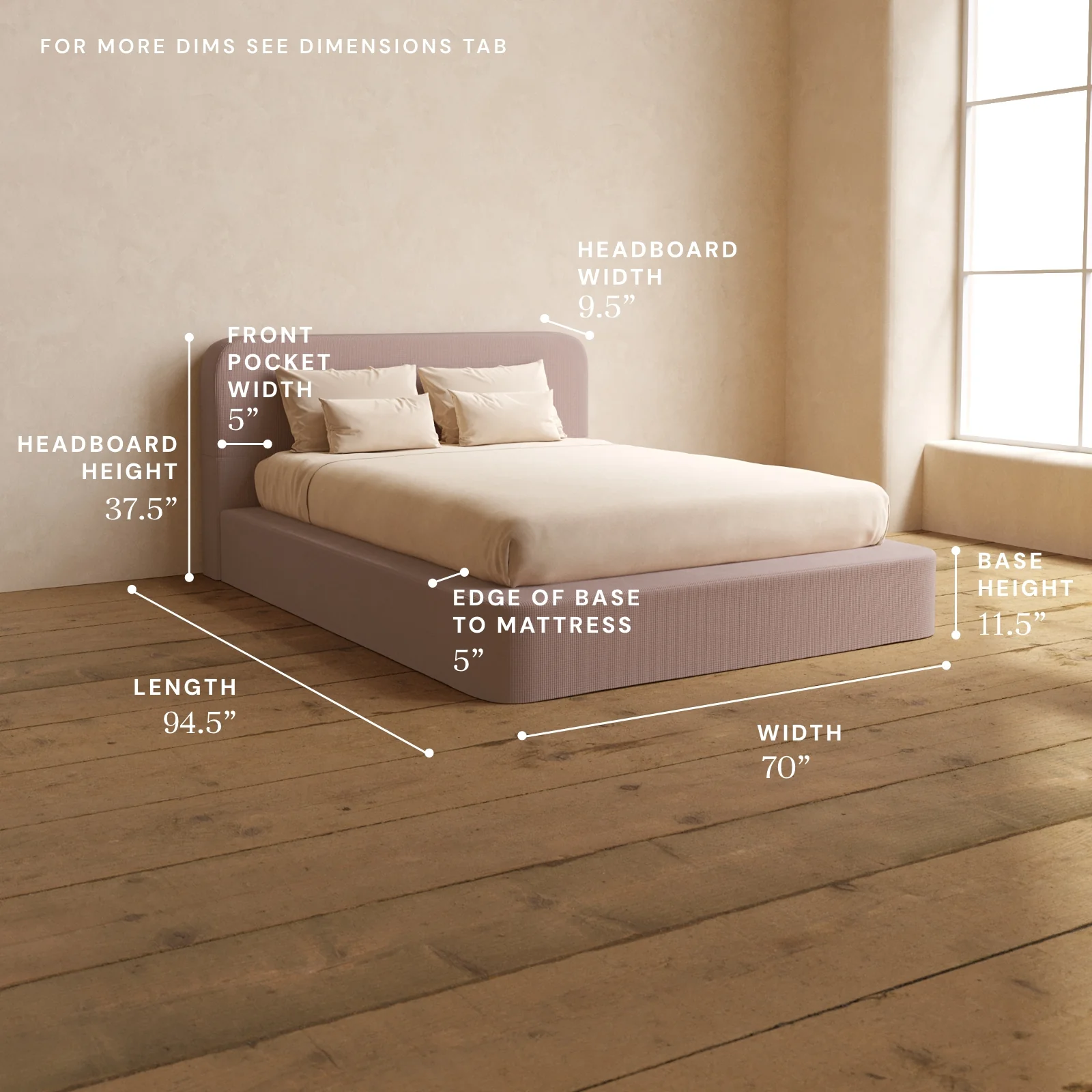 Queen Upholstered Platform Bed + Headboard | Mizu Weave in Sakura - Image 5
