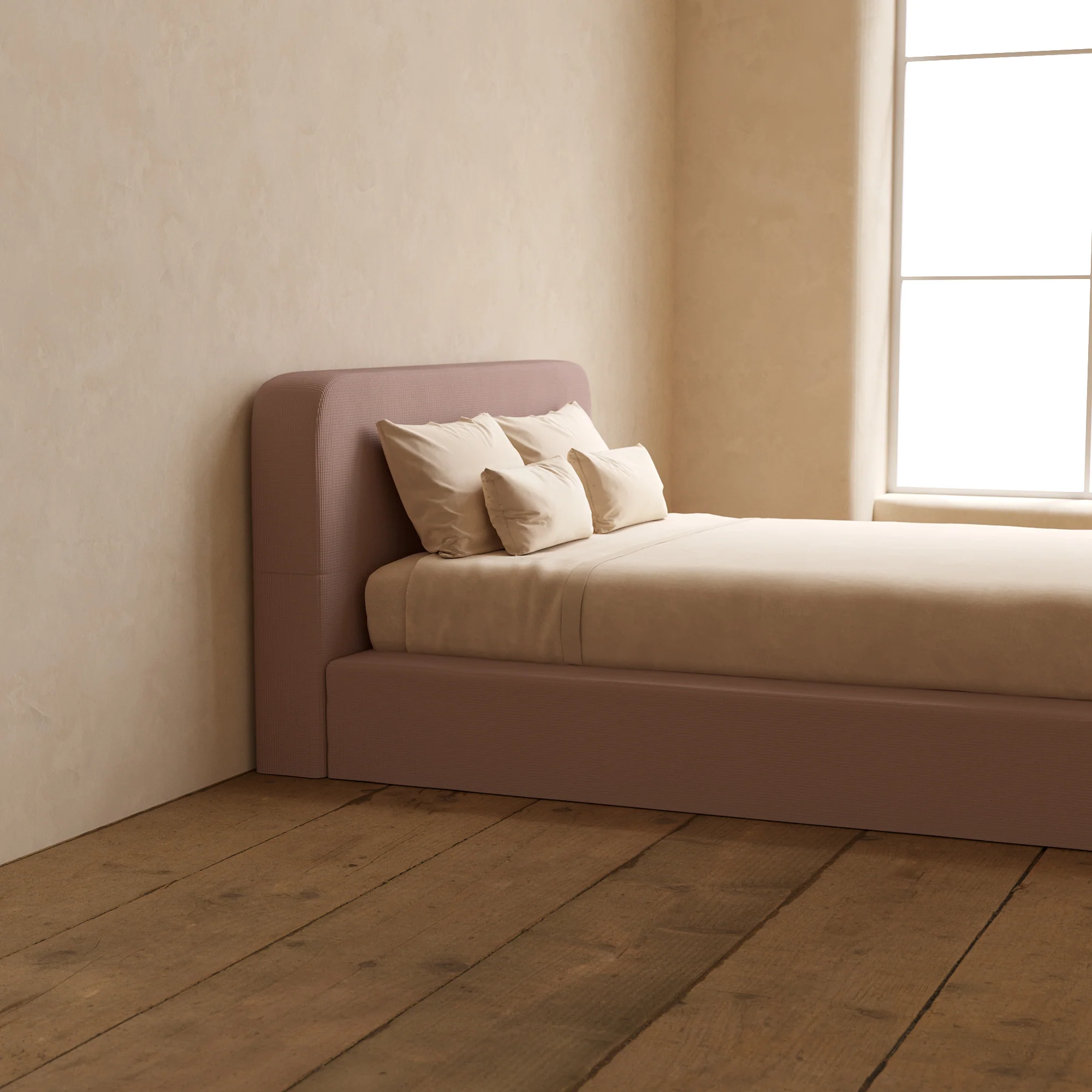 Queen Upholstered Platform Bed + Headboard | Mizu Weave in Sakura - Image 7