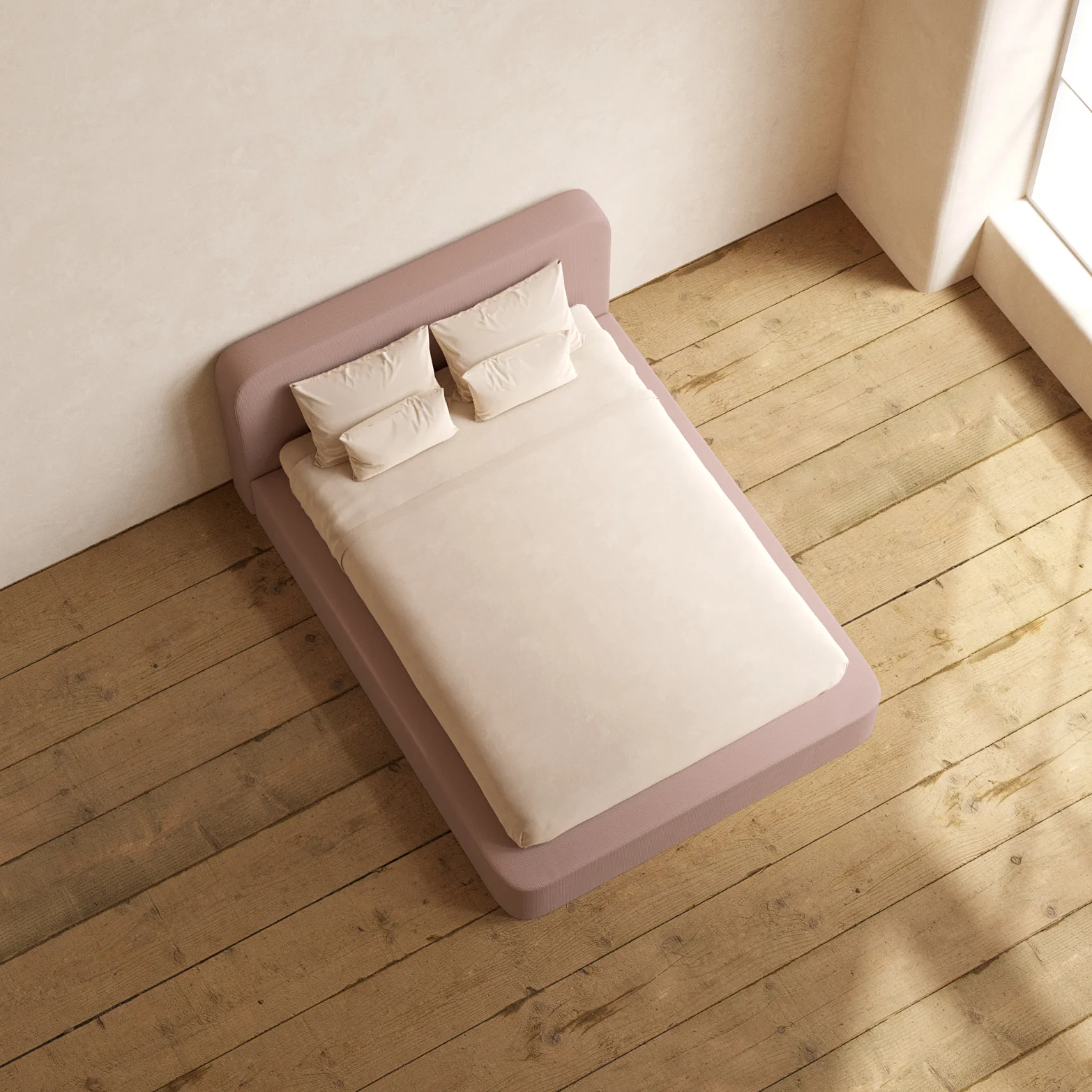Queen Upholstered Platform Bed + Headboard | Mizu Weave in Sakura - Image 8