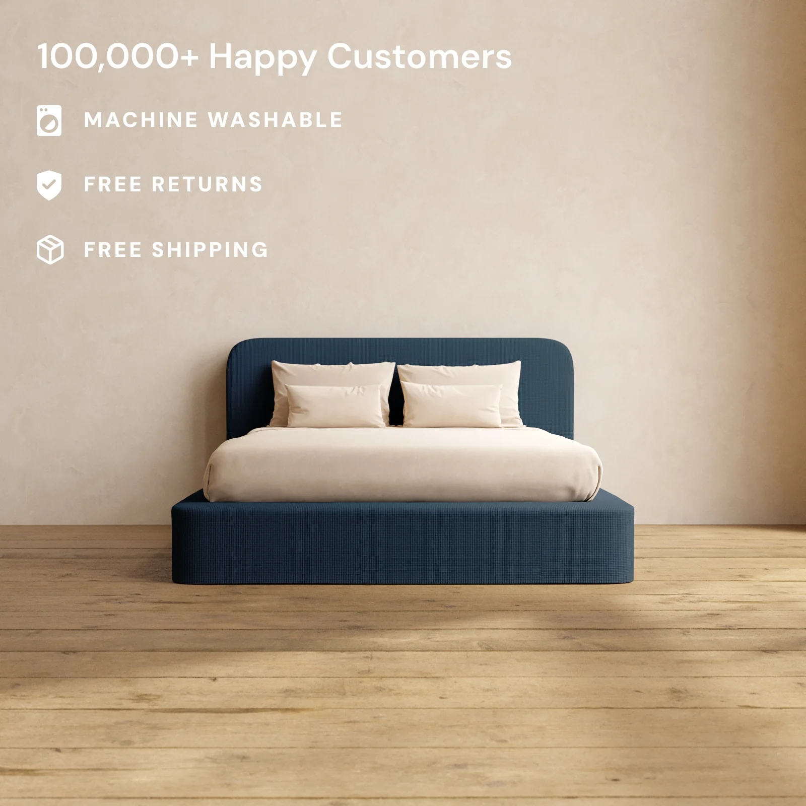 Queen Upholstered Platform Bed + Headboard | Mizu Weave in Sumi - Image 2