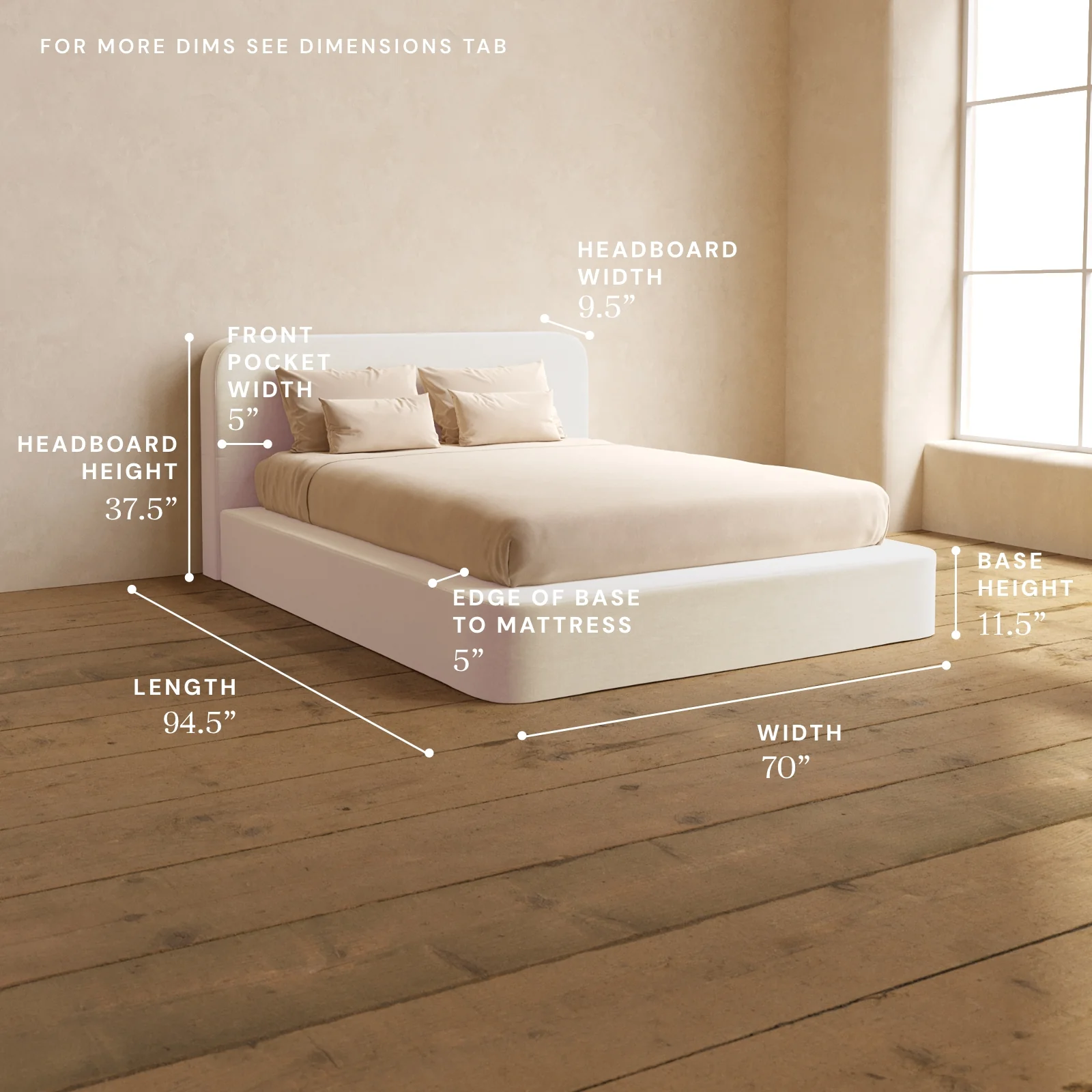 Queen Upholstered Platform Bed + Headboard | Mod Velvet in Coco - Image 5