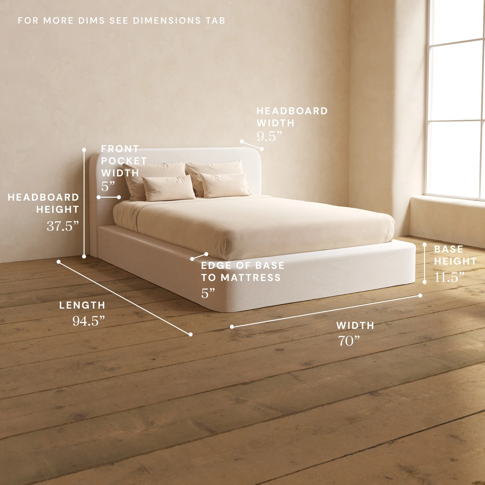 Queen Upholstered Platform Bed + Headboard | Plush Weave in Eggshell - Image 5