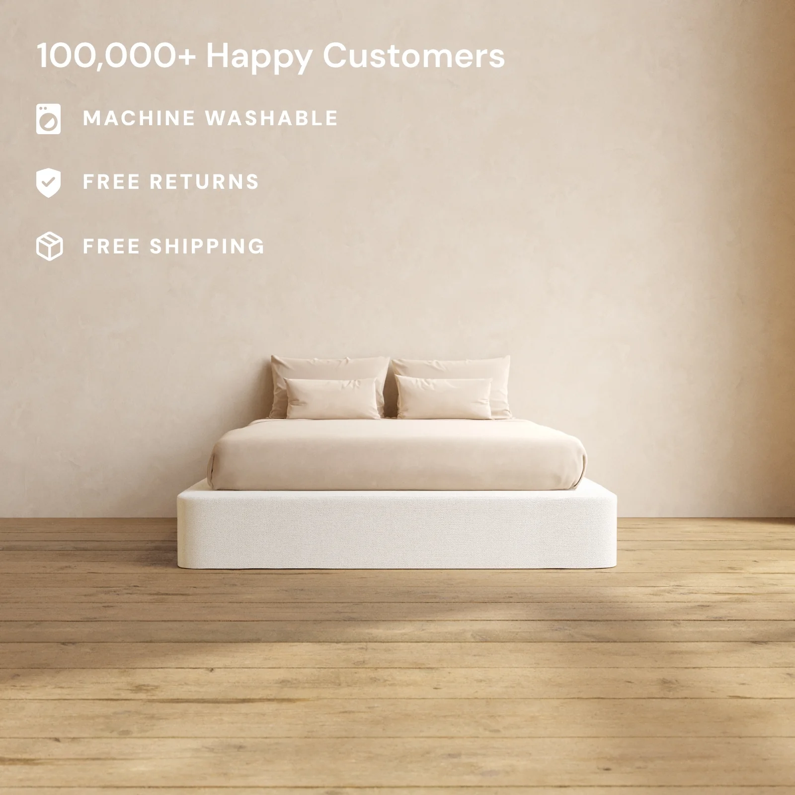 Queen Upholstered Platform Bed | Knit Velvet in Powder - Image 2