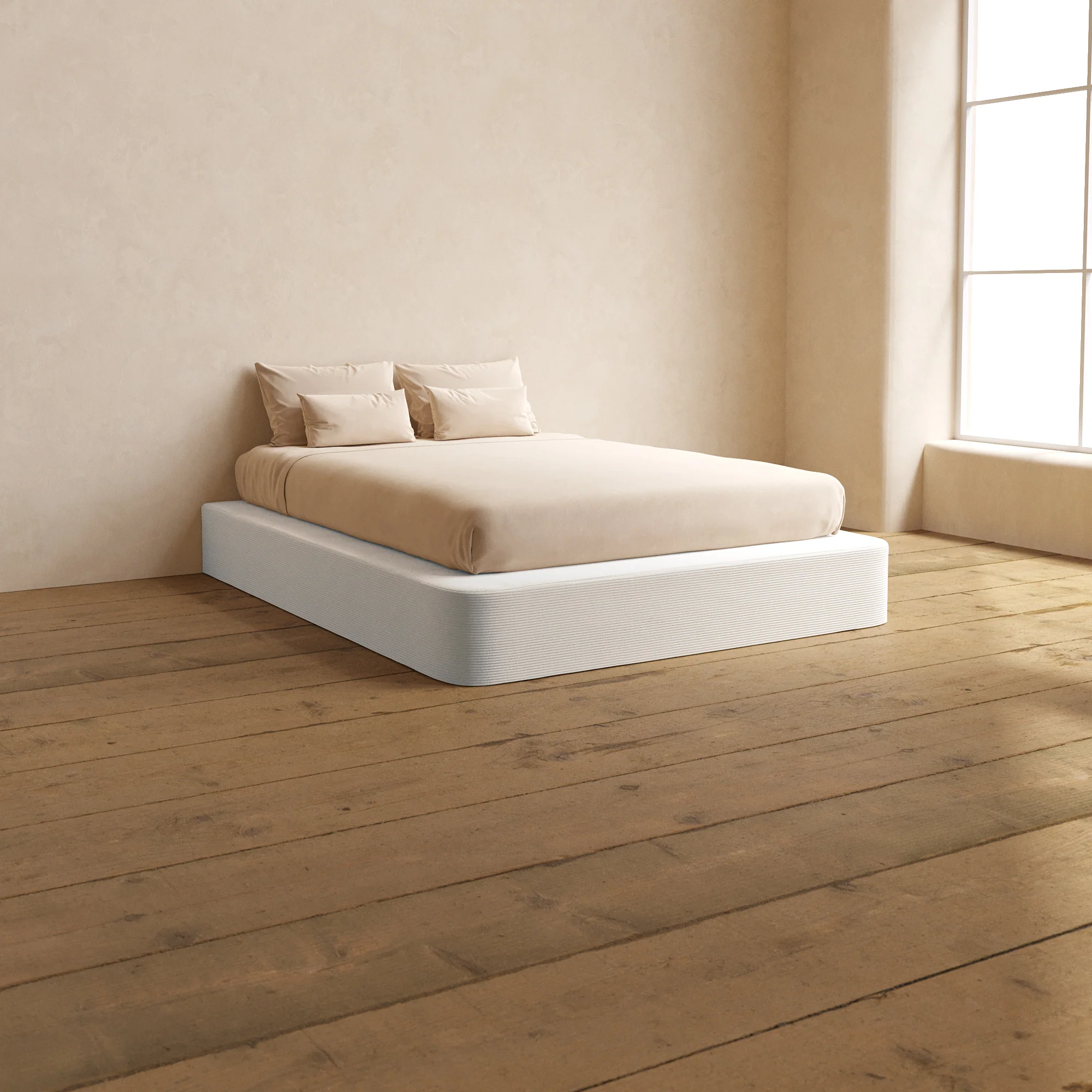 Queen Upholstered Platform Bed | Luxe Corduroy in Milk
