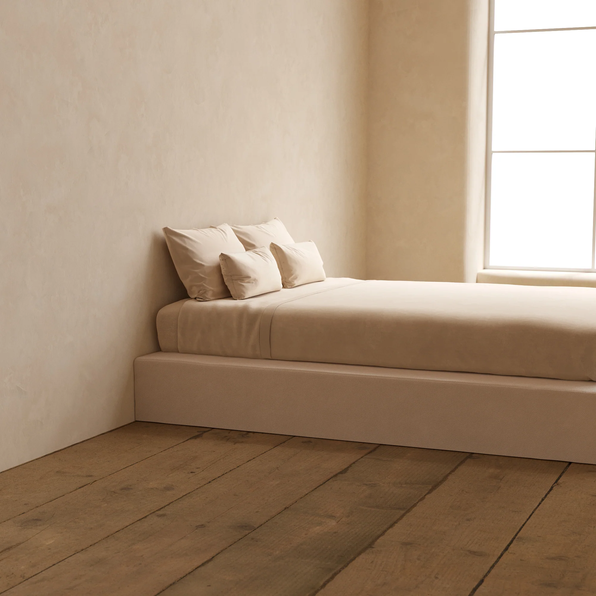 Queen Upholstered Platform Bed | Plush Weave in Eggshell - Image 7