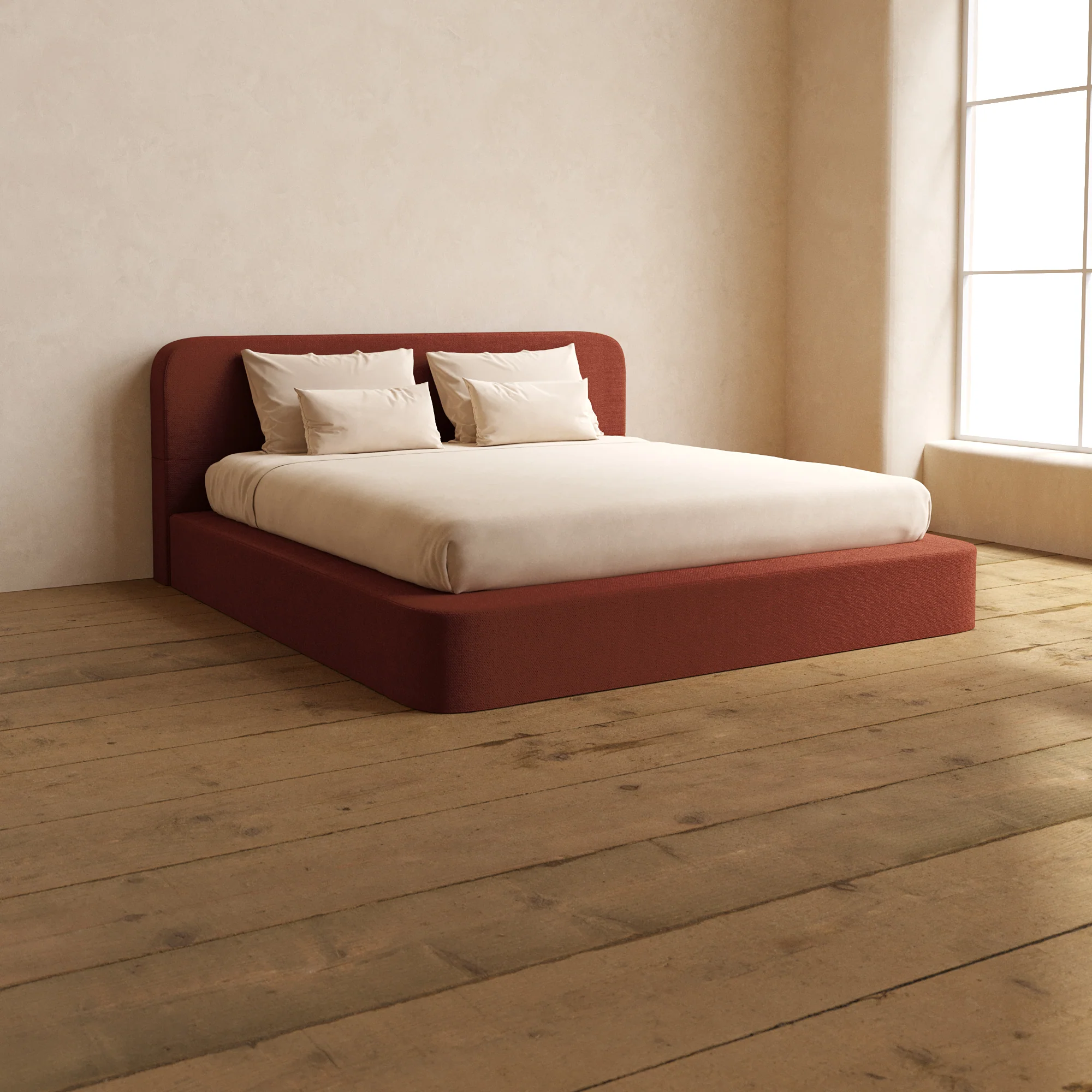 Slipcover Only - King Upholstered Platform Bed + Headboard | Knit Velvet in Rust