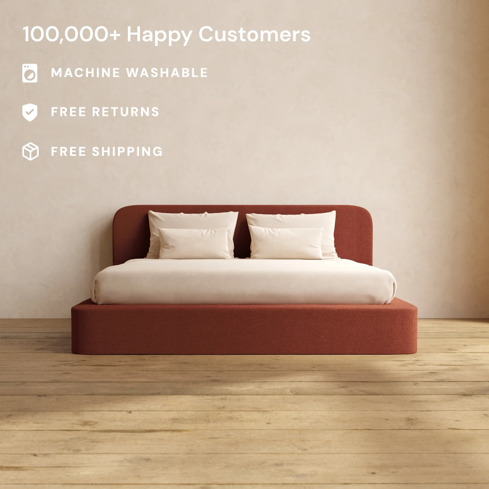Slipcover Only - King Upholstered Platform Bed + Headboard | Knit Velvet in Rust - Image 2