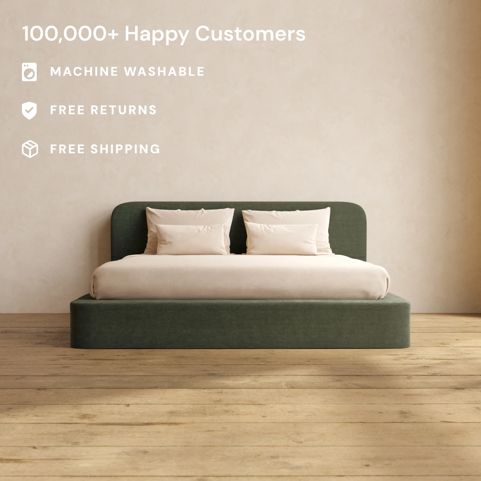 Slipcover Only - King Upholstered Platform Bed + Headboard | Luxe Corduroy in Olivine - Image 2