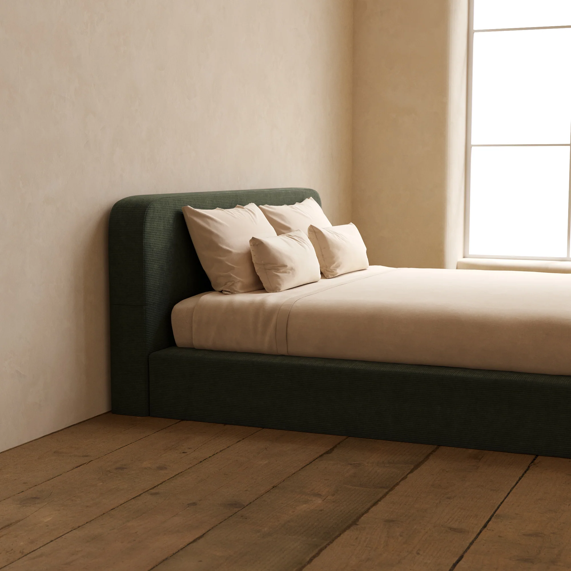 Slipcover Only - King Upholstered Platform Bed + Headboard | Luxe Corduroy in Olivine - Image 5