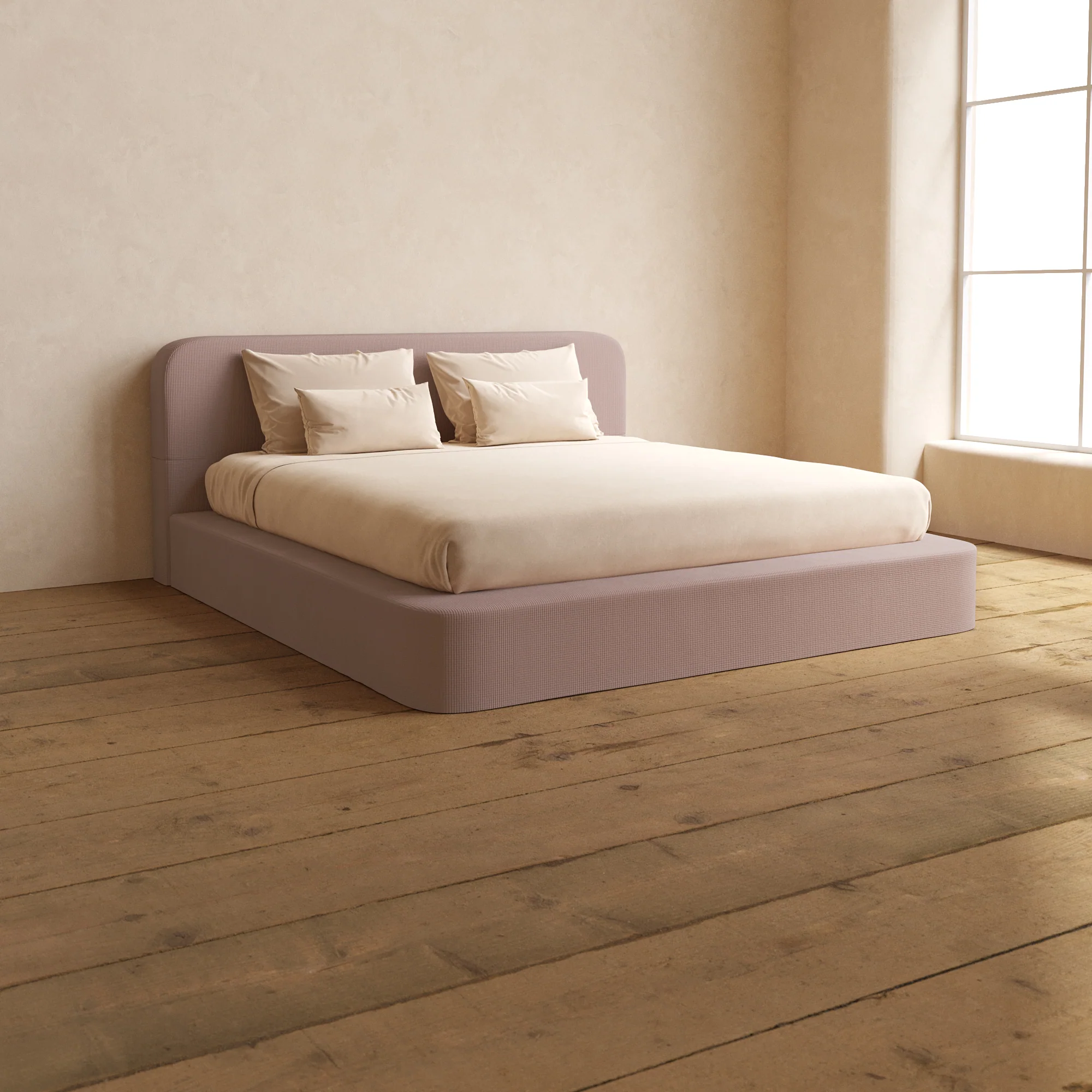 Slipcover Only - King Upholstered Platform Bed + Headboard | Mizu Weave in Sakura