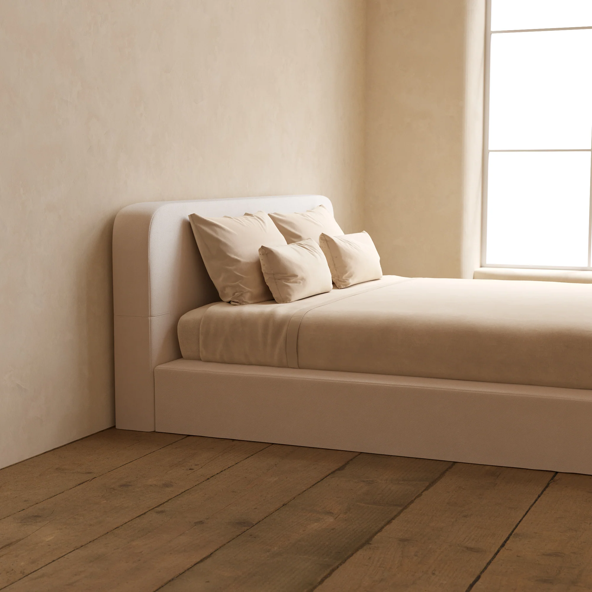 Slipcover Only - King Upholstered Platform Bed + Headboard | Plush Weave in Eggshell - Image 5