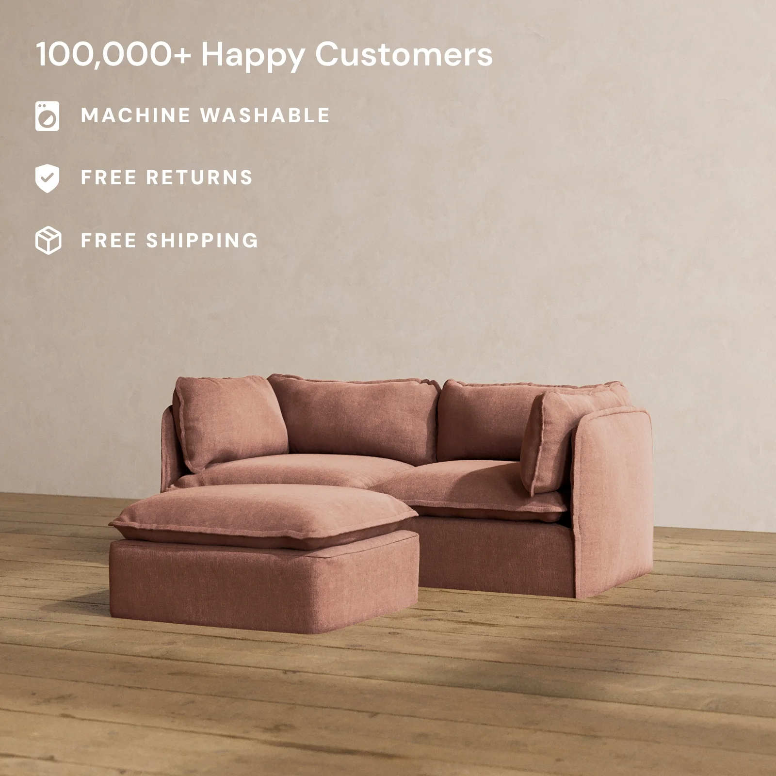 Slipcover Only - Modular Washable 2-Seater + Ottoman in Chestnut - Image 2