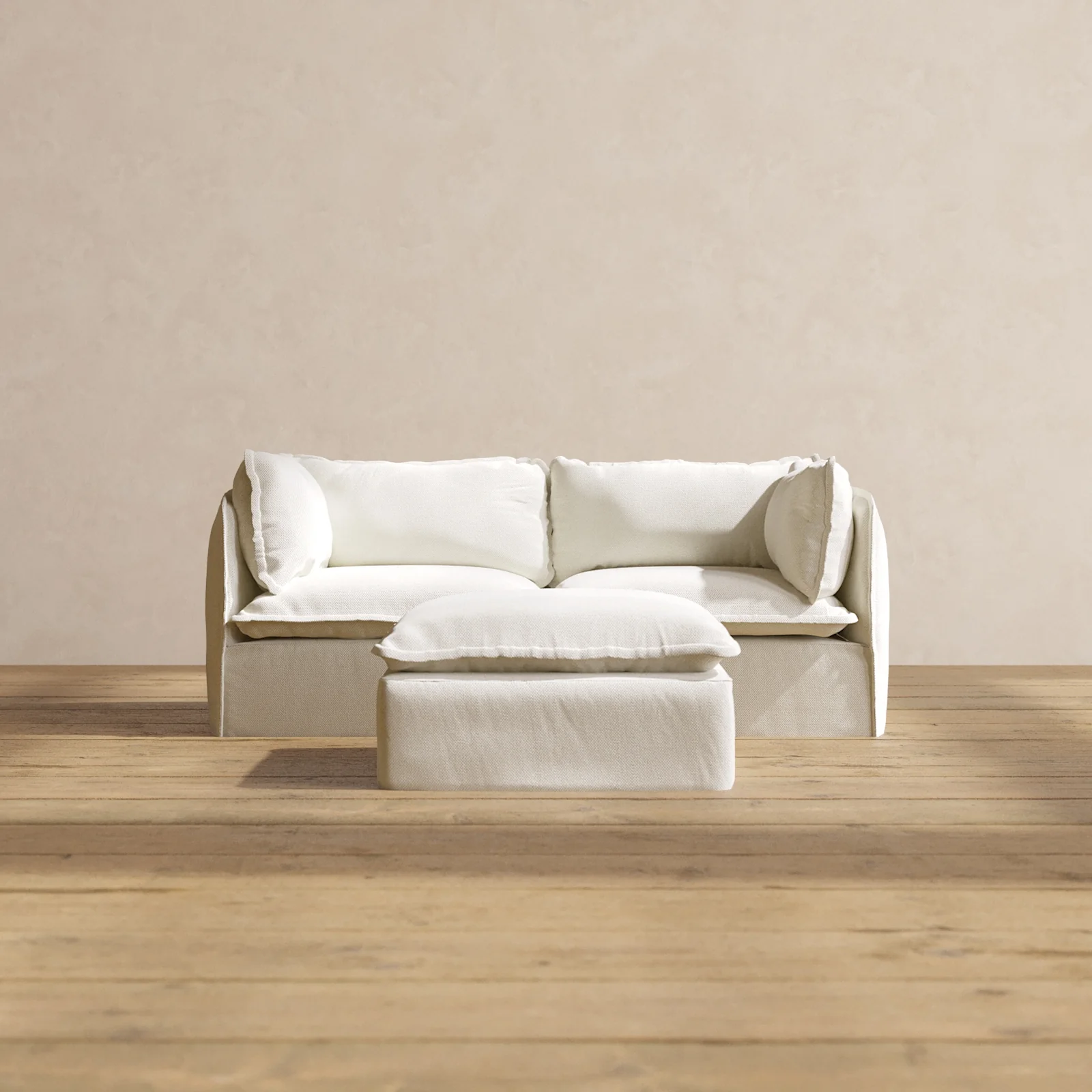 Slipcover Only - Modular Washable 2-Seater + Ottoman in Eggshell