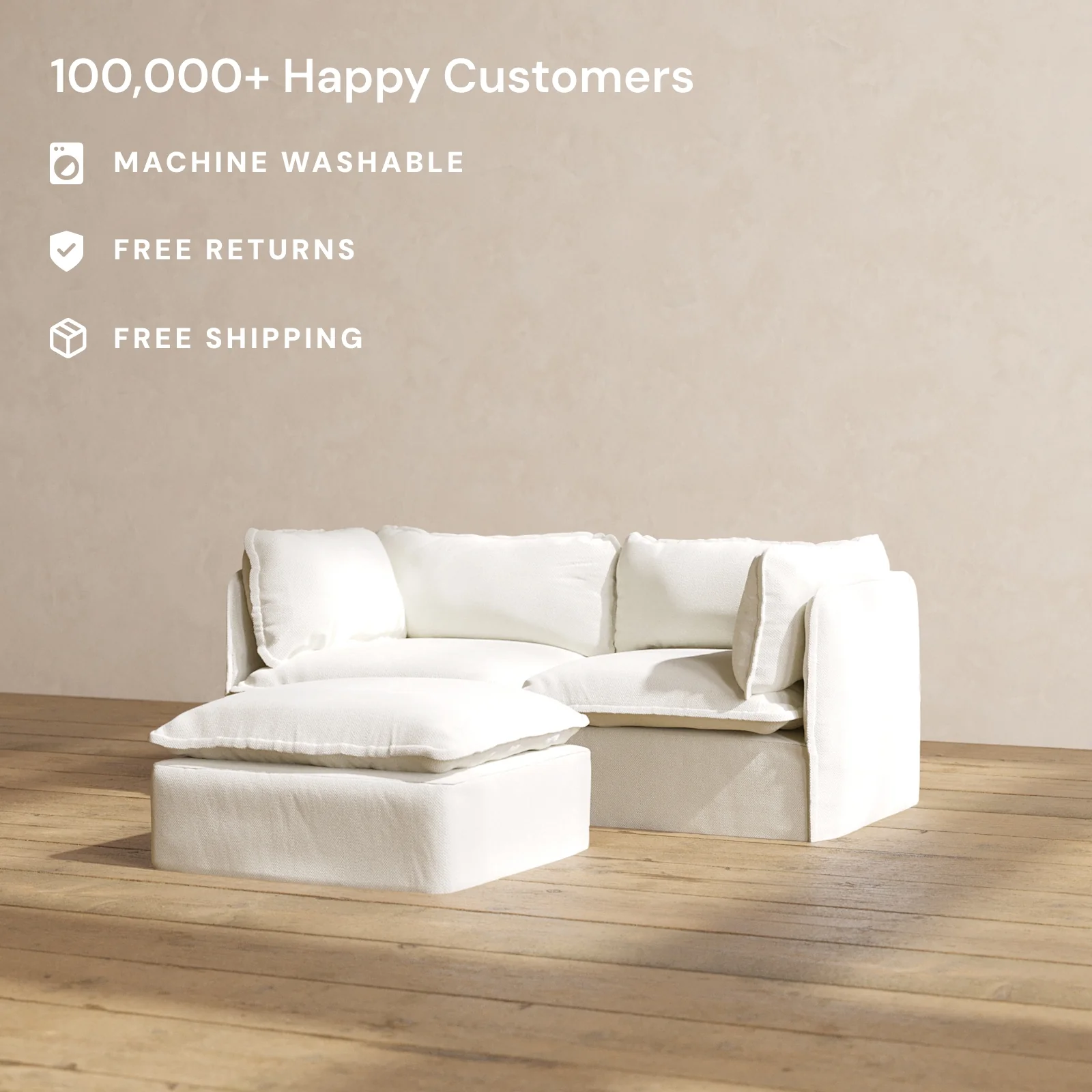 Slipcover Only - Modular Washable 2-Seater + Ottoman in Eggshell - Image 2