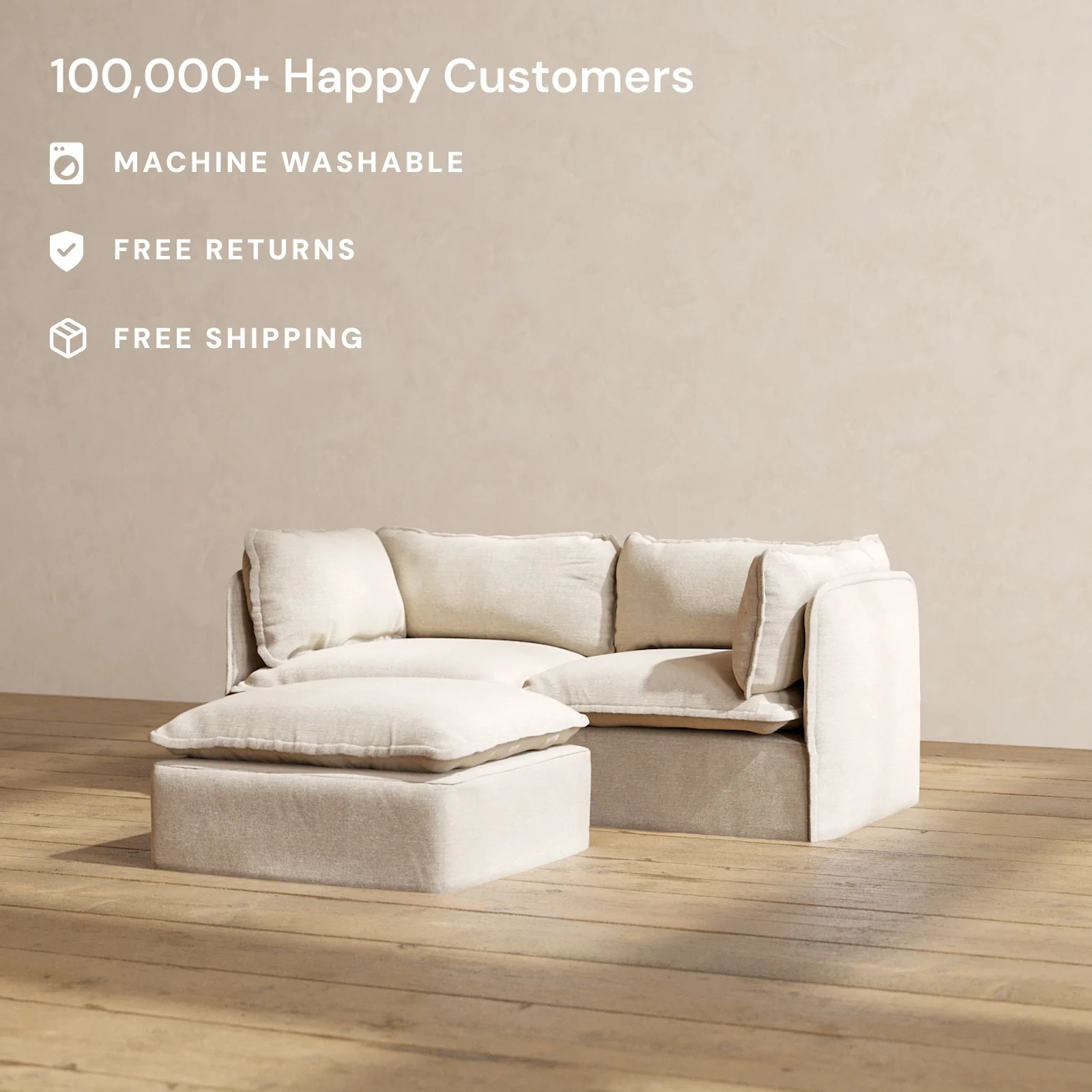 Slipcover Only - Modular Washable 2-Seater + Ottoman in Oat - Image 2