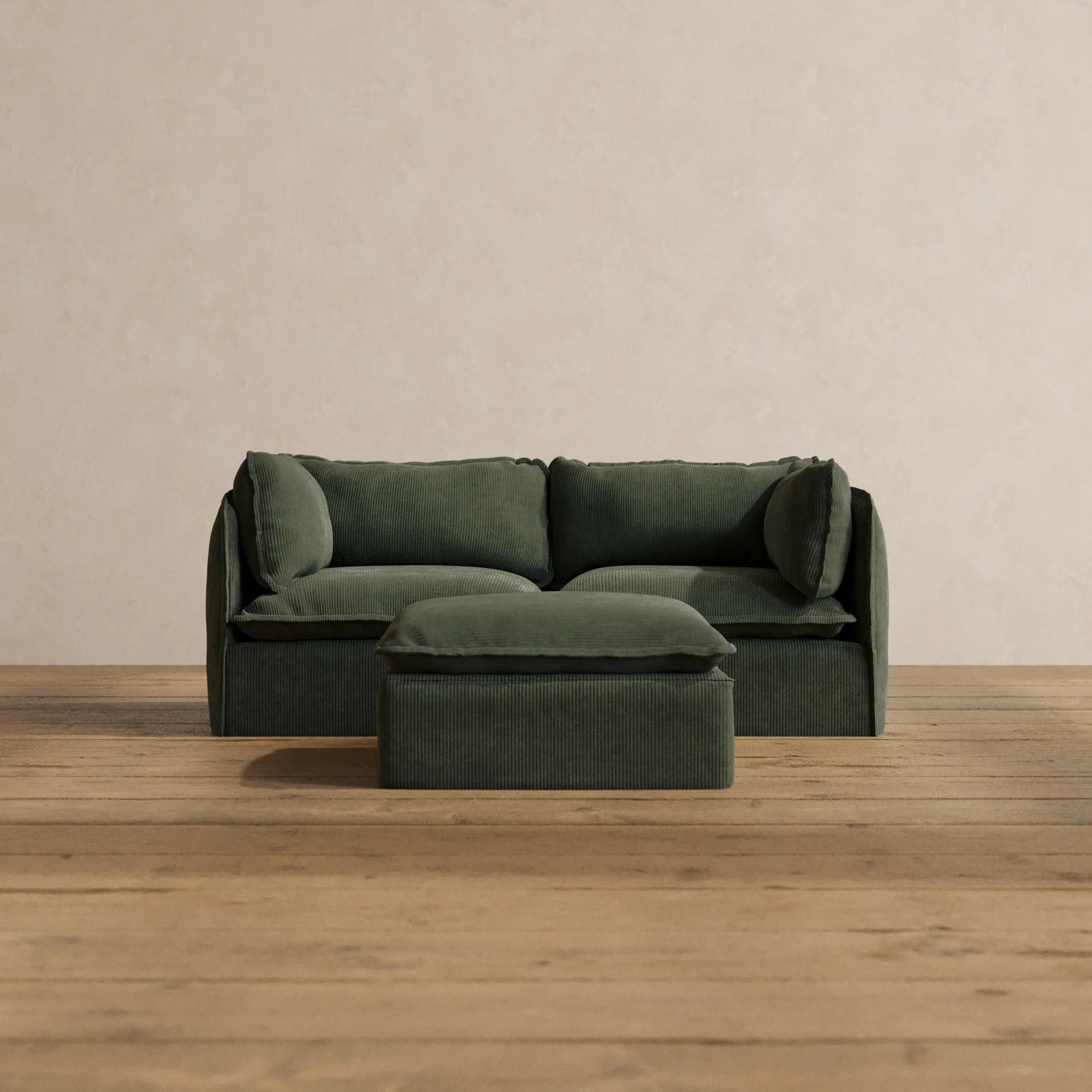 Slipcover Only - Modular Washable 2-Seater + Ottoman in Olivine