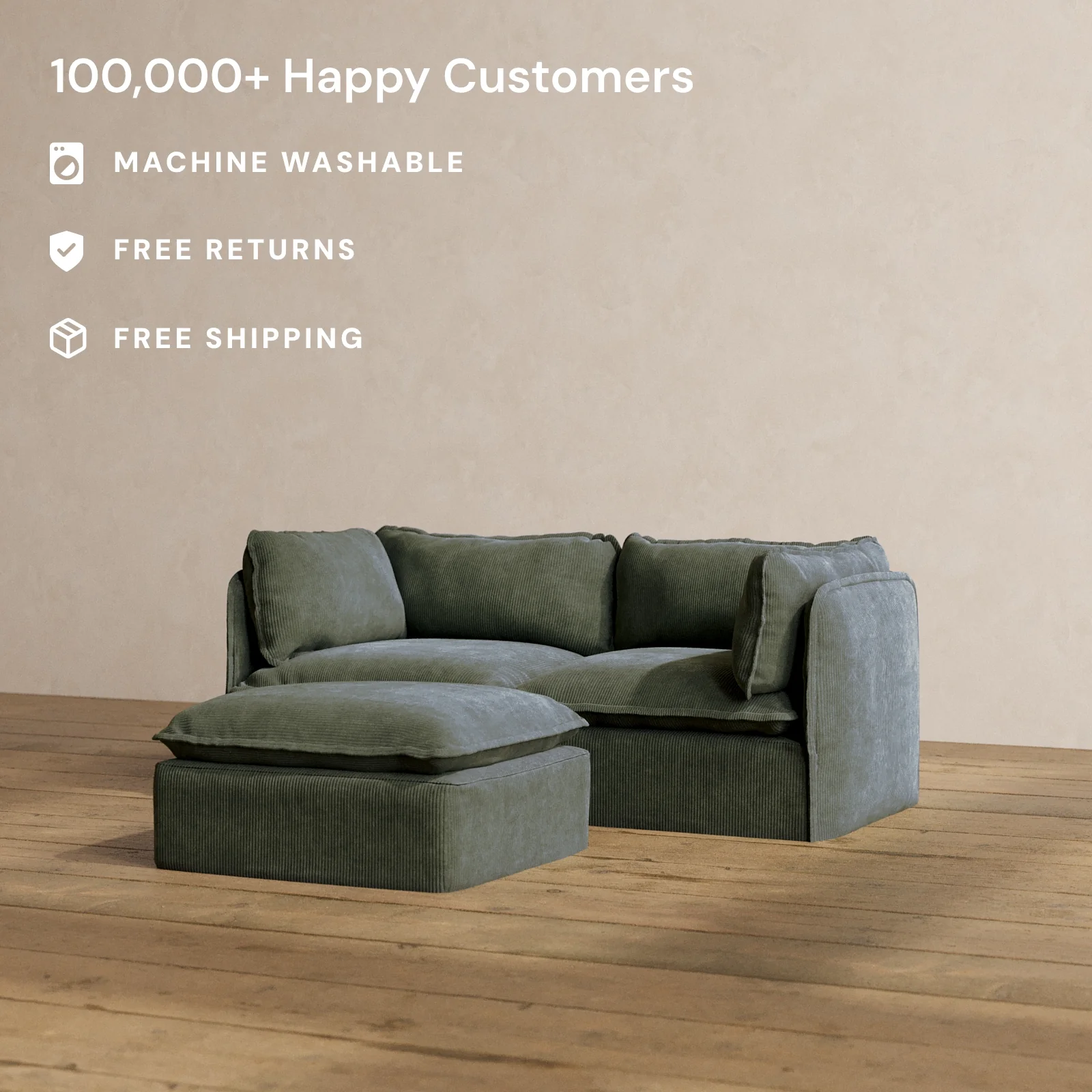 Slipcover Only - Modular Washable 2-Seater + Ottoman in Olivine - Image 2