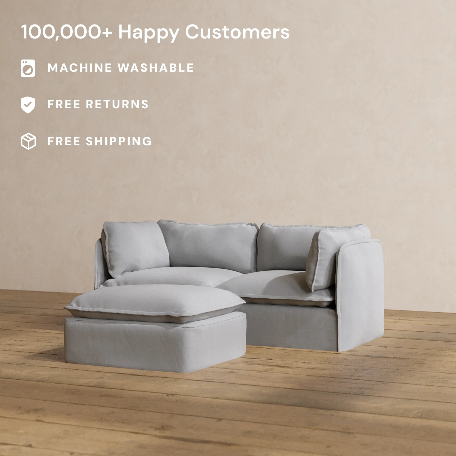 Slipcover Only - Modular Washable 2-Seater + Ottoman in Pumice - Image 2