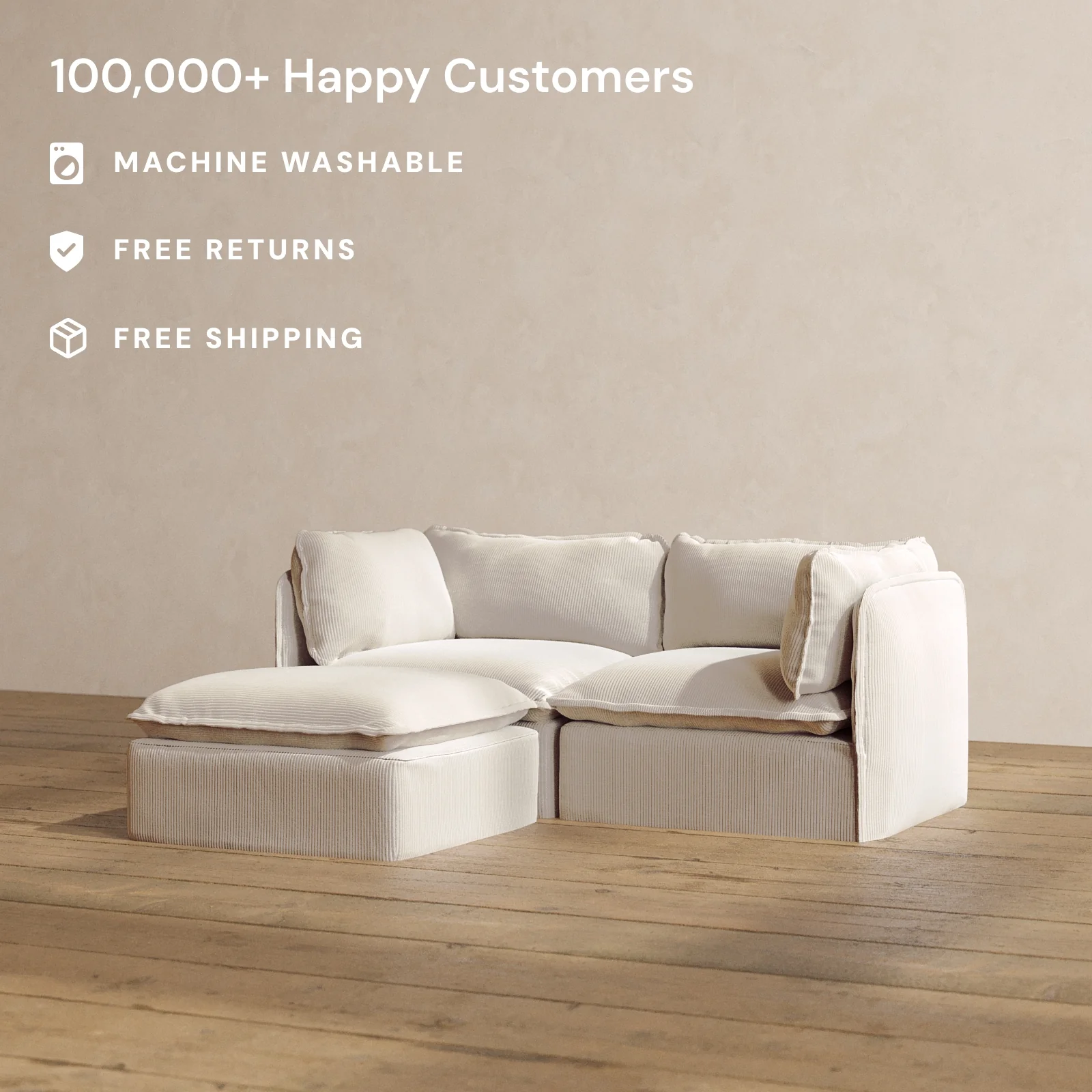 Slipcover Only - Modular Washable 2-Seater Sectional in Milk - Image 2