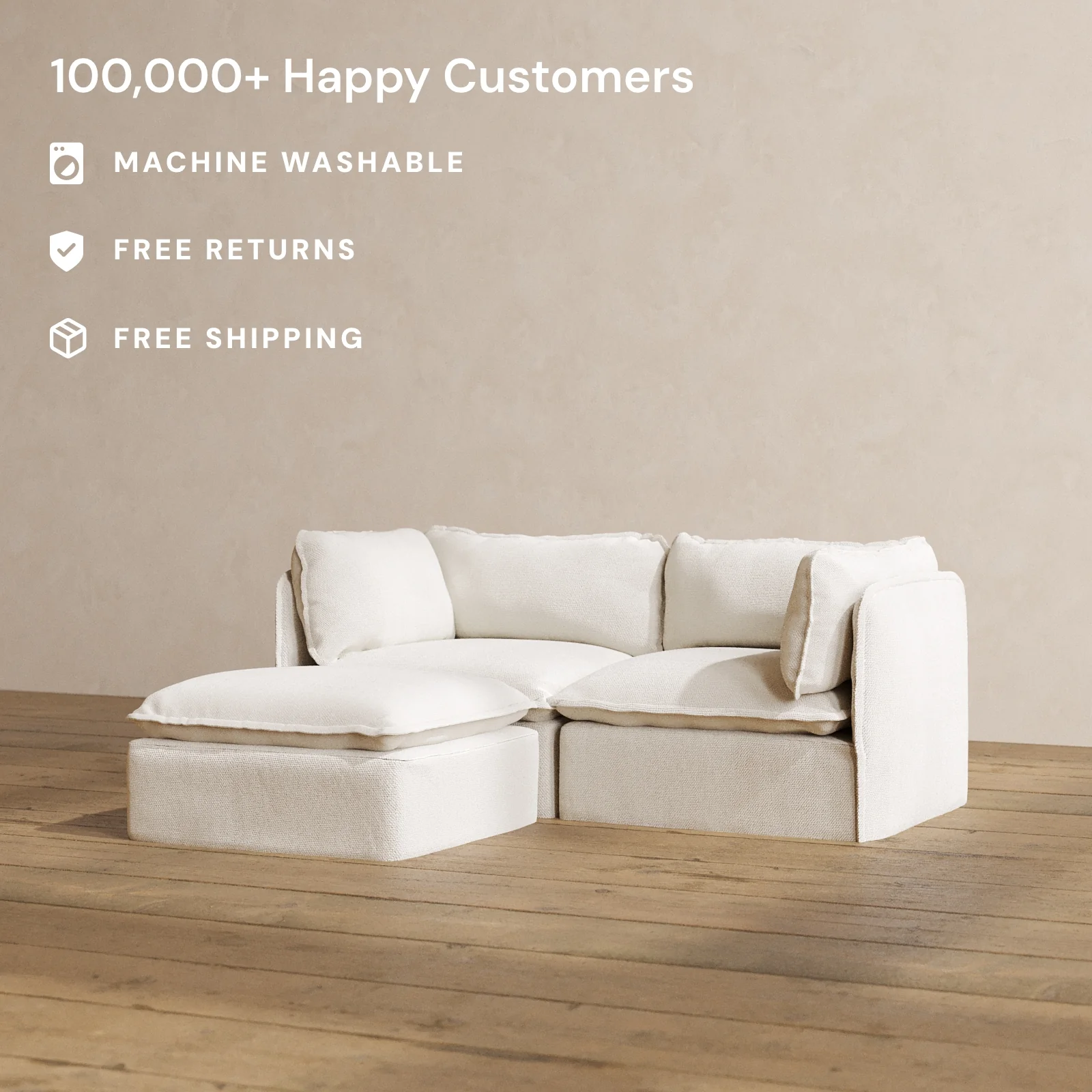 Slipcover Only - Modular Washable 2-Seater Sectional in Powder - Image 2