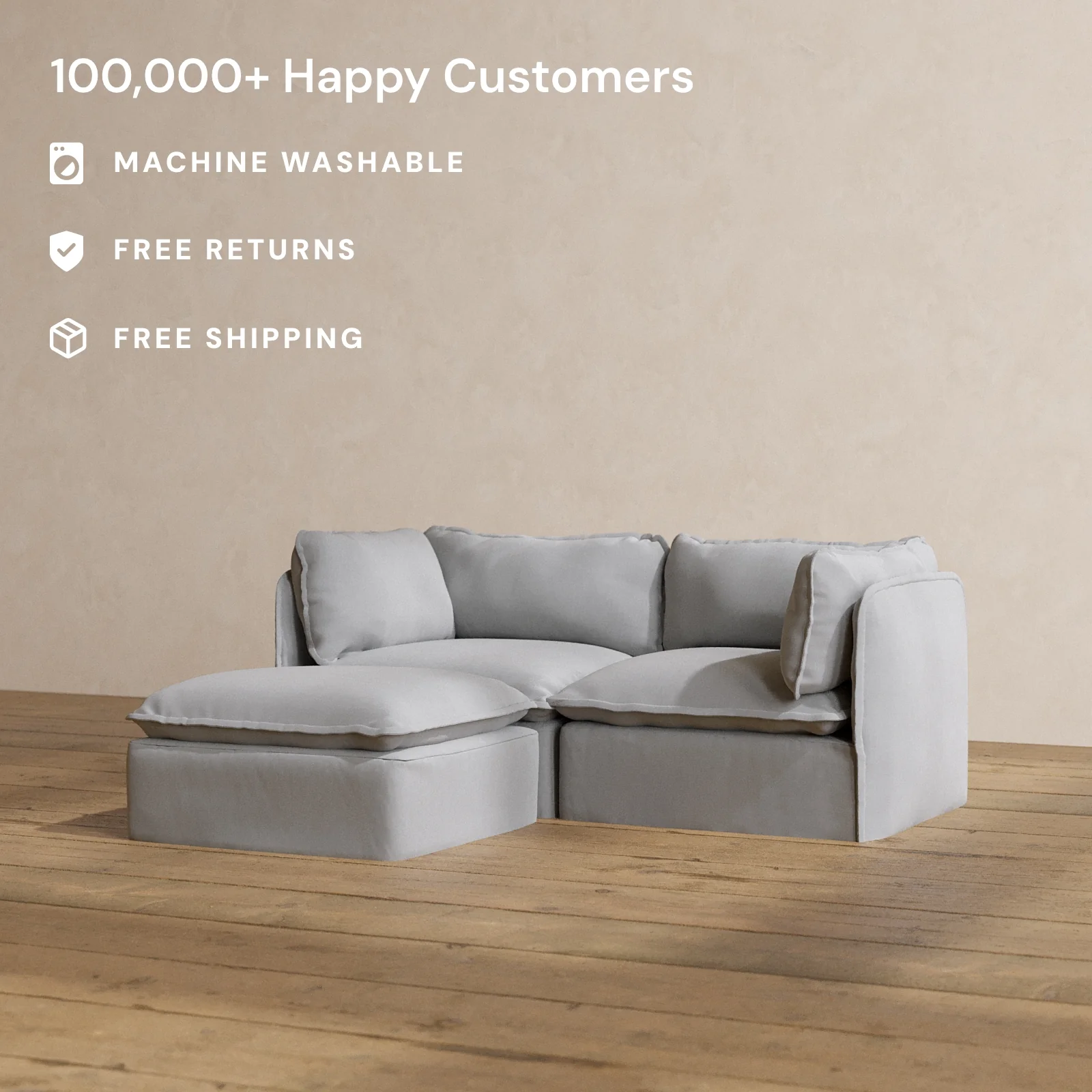 Slipcover Only - Modular Washable 2-Seater Sectional in Pumice - Image 2