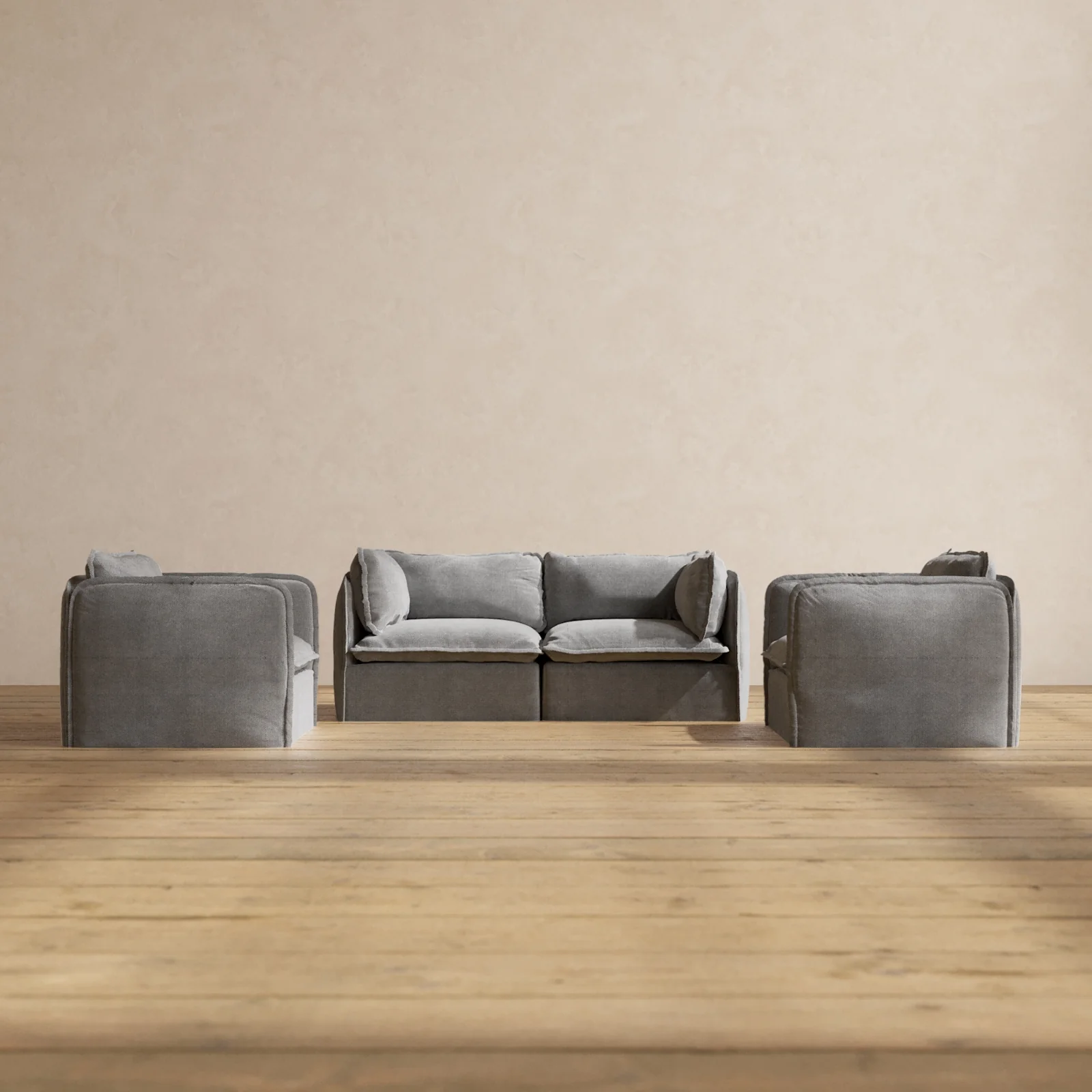 Slipcover Only - Modular Washable 2-Seater Sofa + Armchair Set in Ash
