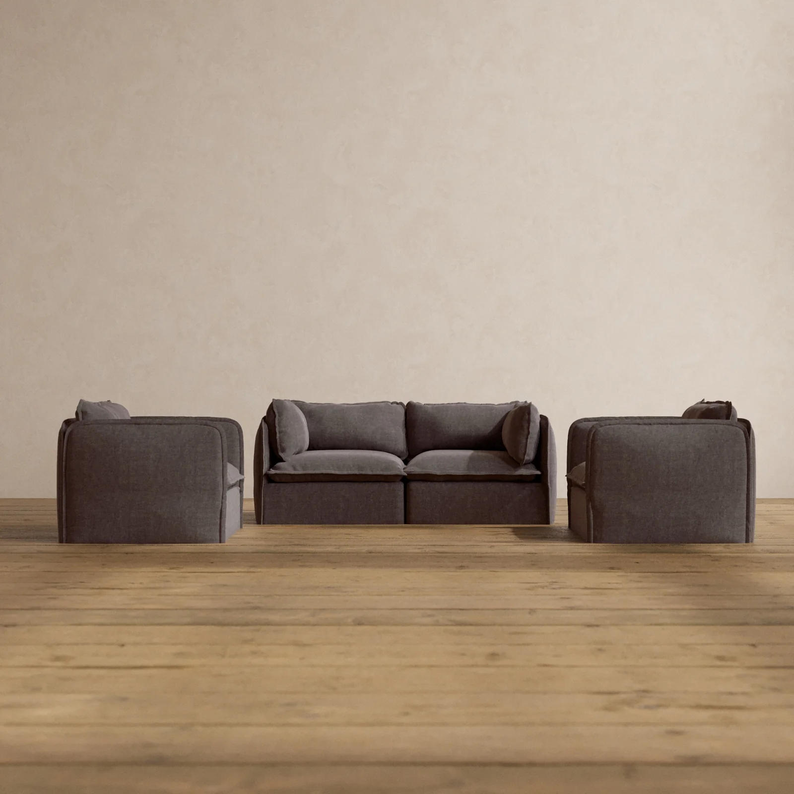 Slipcover Only - Modular Washable 2-Seater Sofa + Armchair Set in Caviar