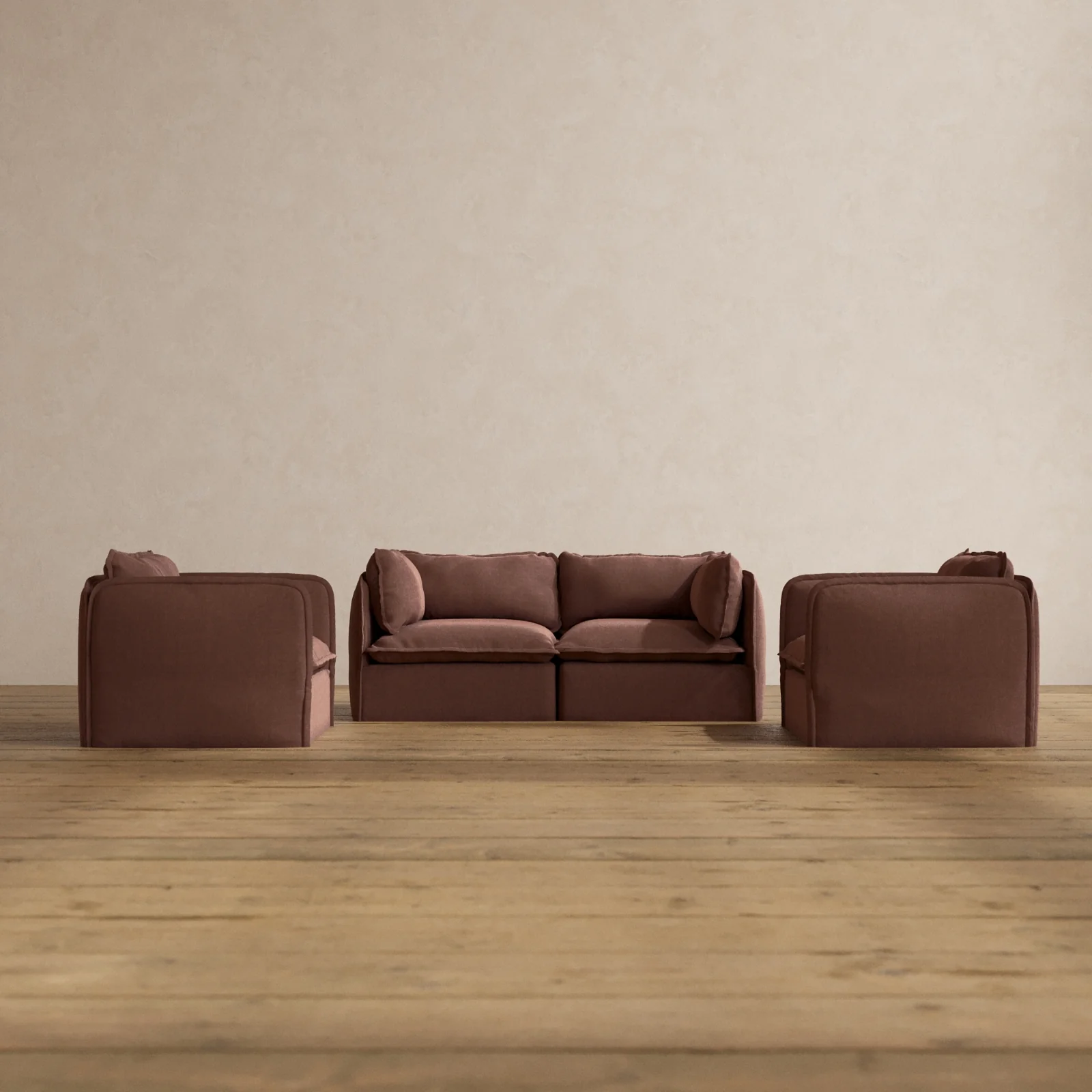 Slipcover Only - Modular Washable 2-Seater Sofa + Armchair Set in Chestnut